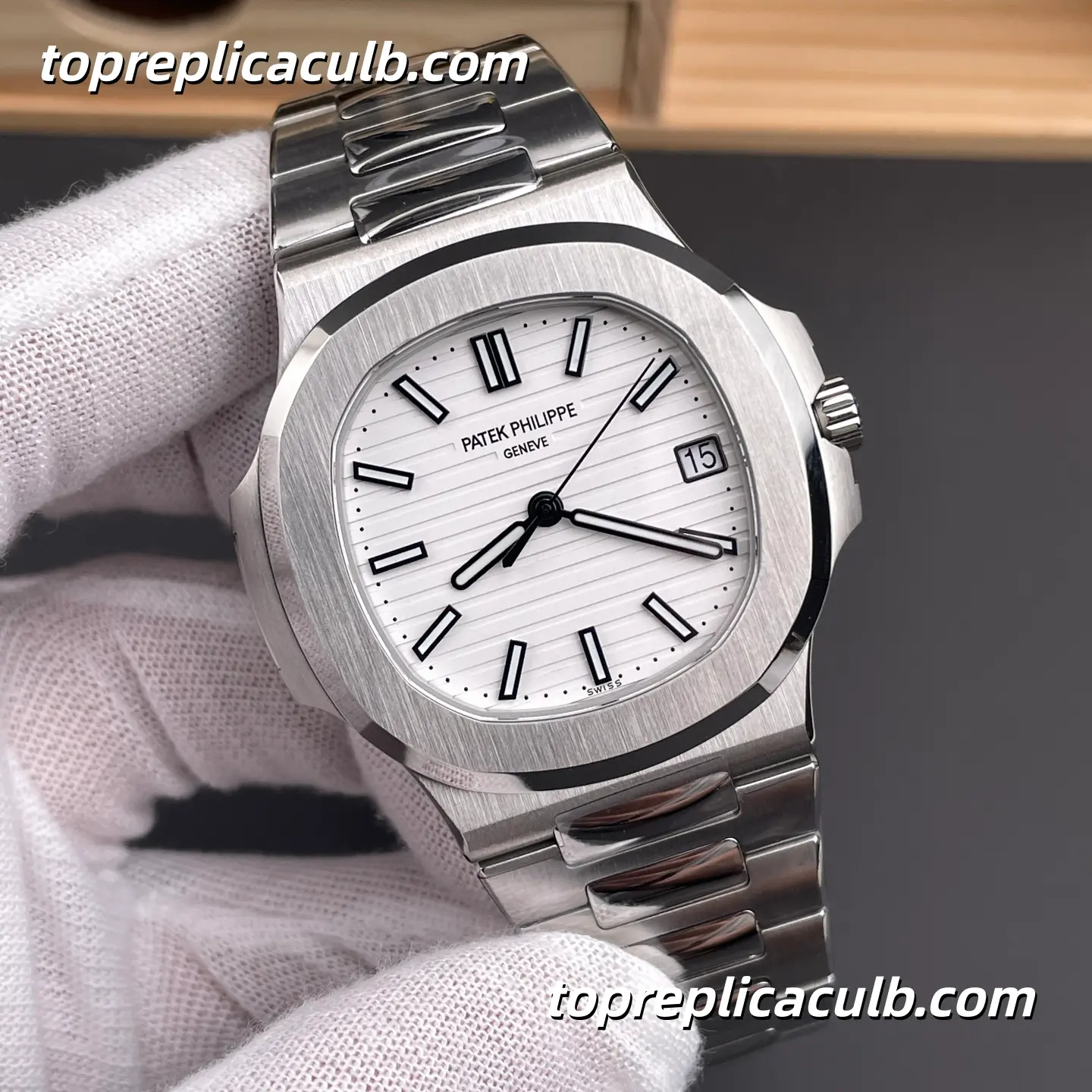 3K Factory Patek Philippe Nautilus 5711/1A-011 Super Clone Watch 40mm White Horizontal Embossed Dial Stainless Steel Bracelet Automatic Movement - Image 4