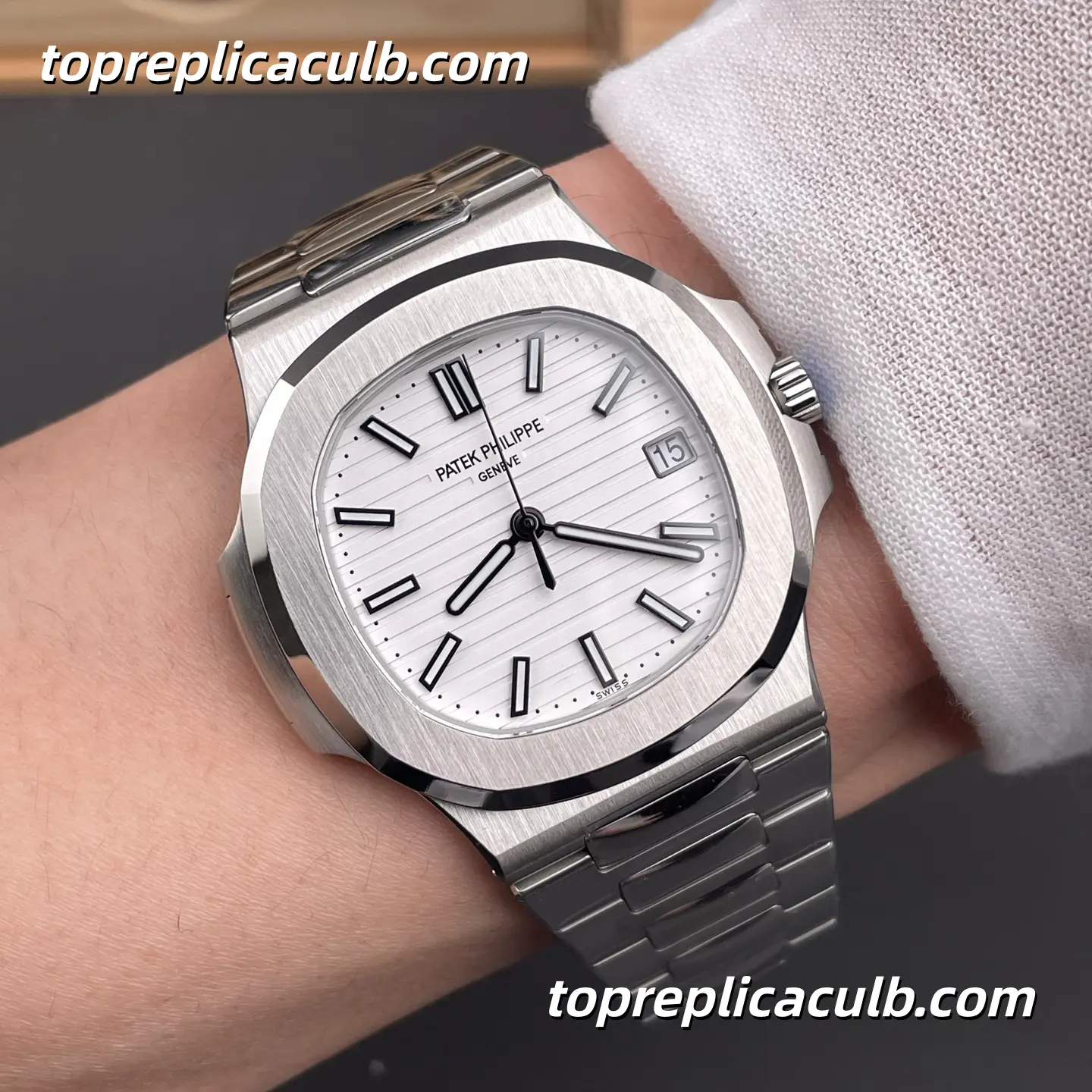 3K Factory Patek Philippe Nautilus 5711/1A-011 Super Clone Watch 40mm White Horizontal Embossed Dial Stainless Steel Bracelet Automatic Movement - Image 2