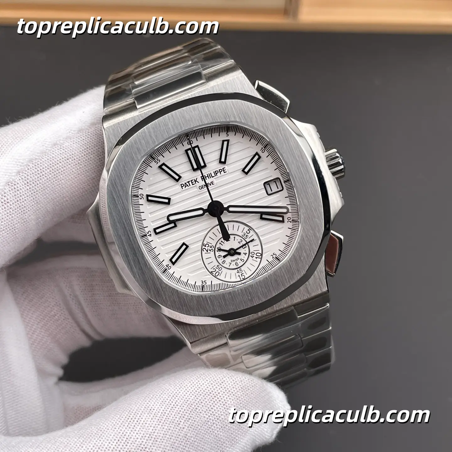 3K Factory Patek Philippe Nautilus Series 5980/1A-019 Chronograph Super Clone Watch 40.5mm White Dial Stainless Steel Bracelet Automatic Movement - Image 4