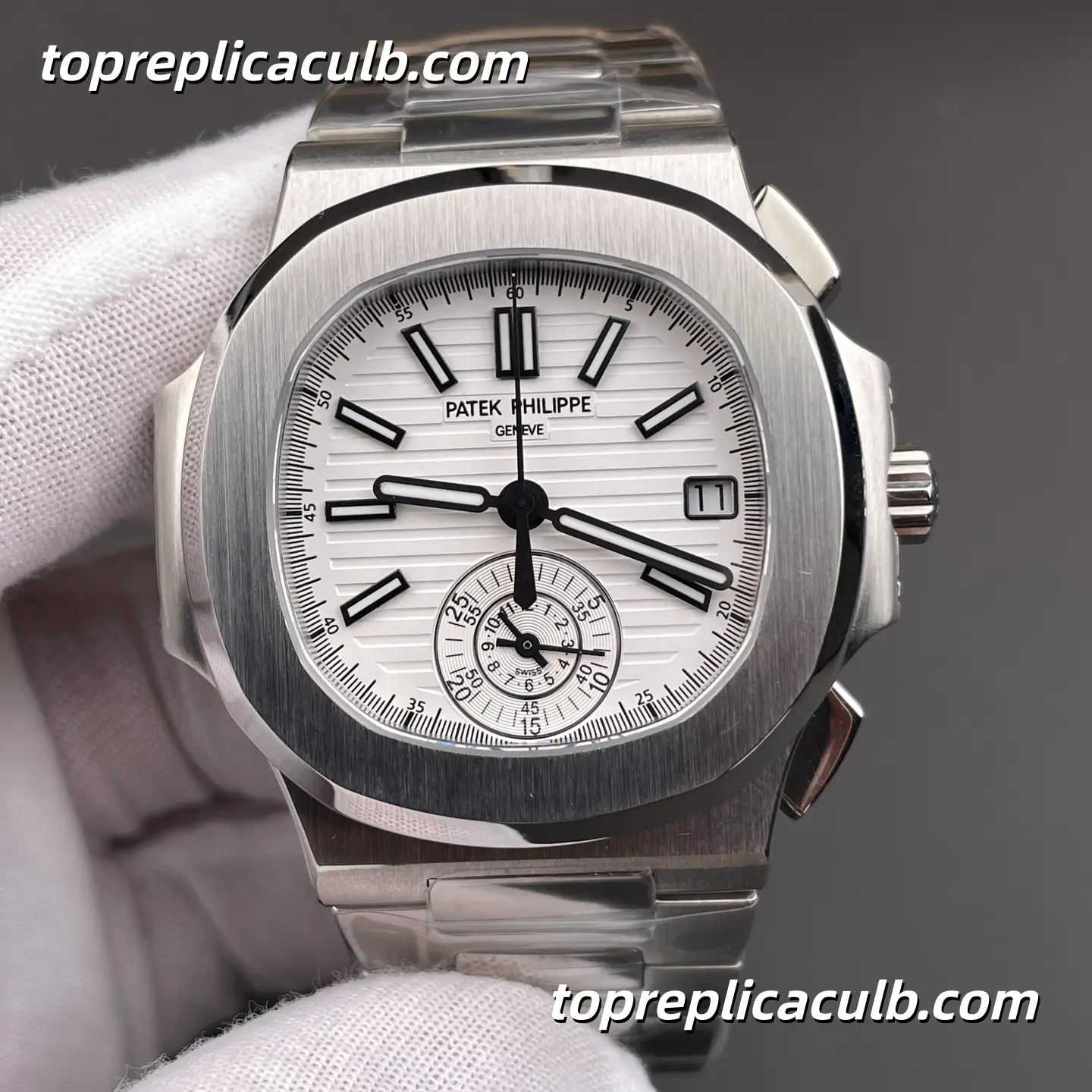 3K Factory Patek Philippe Nautilus Series 5980/1A-019 Chronograph Super Clone Watch 40.5mm White Dial Stainless Steel Bracelet Automatic Movement - Image 3
