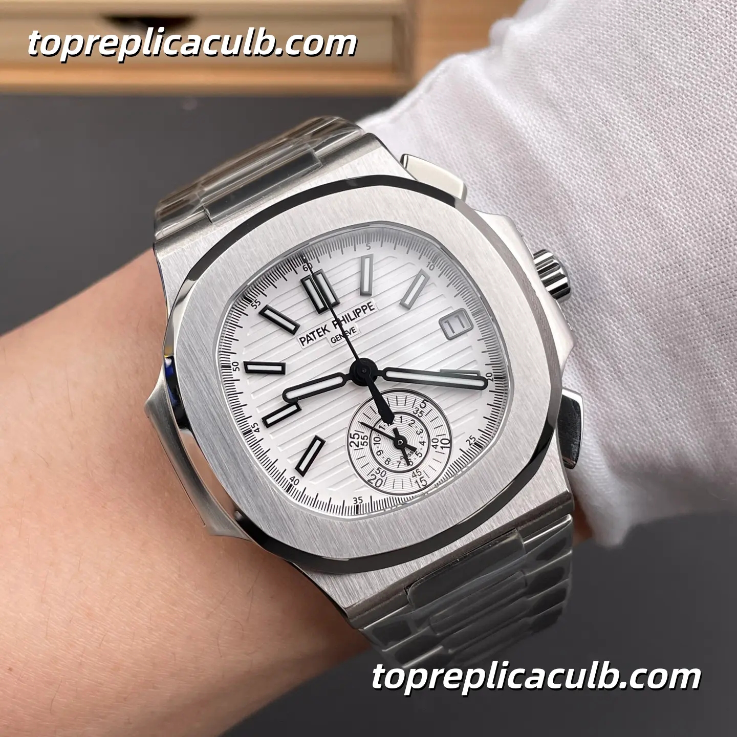 3K Factory Patek Philippe Nautilus Series 5980/1A-019 Chronograph Super Clone Watch 40.5mm White Dial Stainless Steel Bracelet Automatic Movement - Image 2