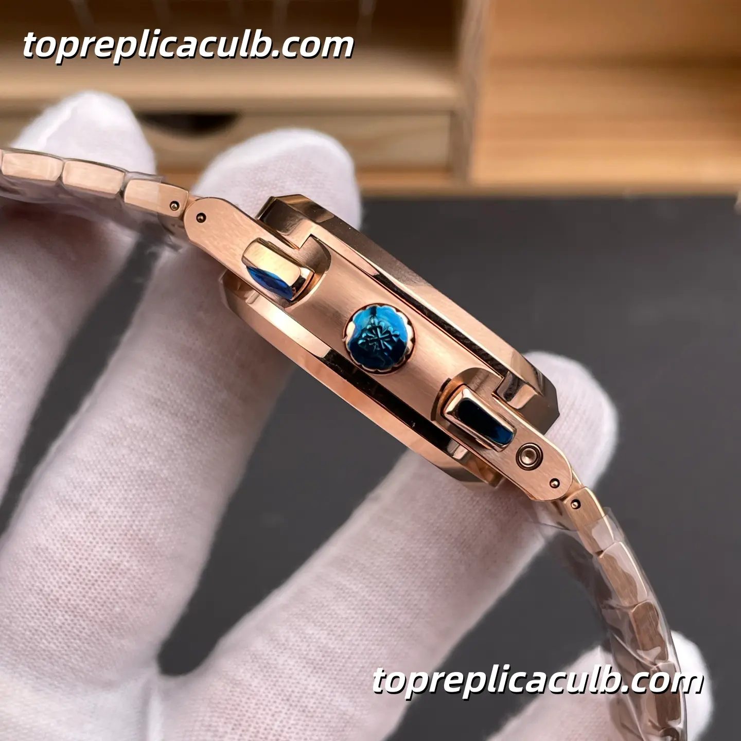 3K Factory Patek Philippe Nautilus Series 5990/1R-001 Travel Time Chronograph Super Clone Watch 40.5mm Blue Dial Rose Gold Case & Bracelet Automatic Movement - Image 6