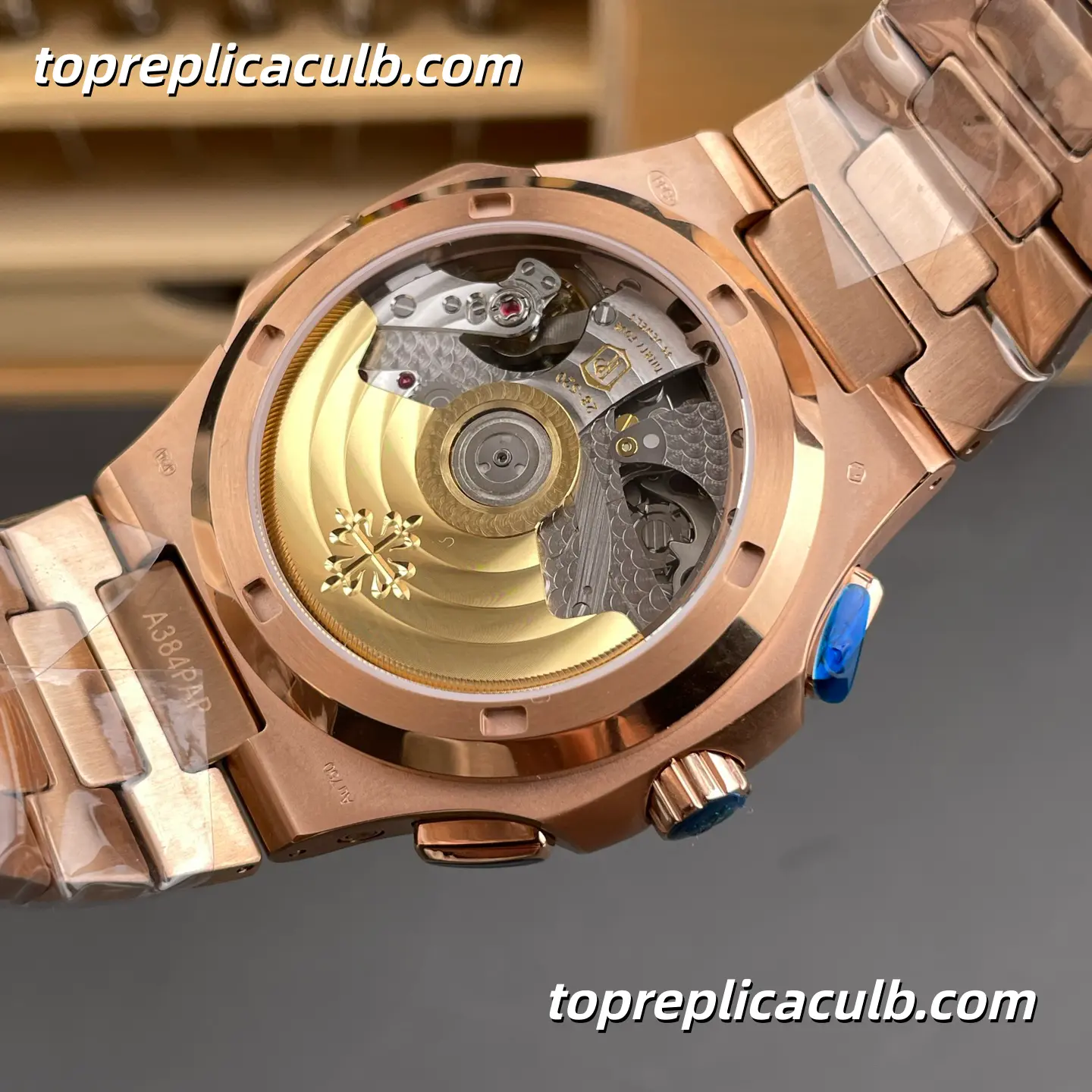 3K Factory Patek Philippe Nautilus Series 5990/1R-001 Travel Time Chronograph Super Clone Watch 40.5mm Blue Dial Rose Gold Case & Bracelet Automatic Movement - Image 5