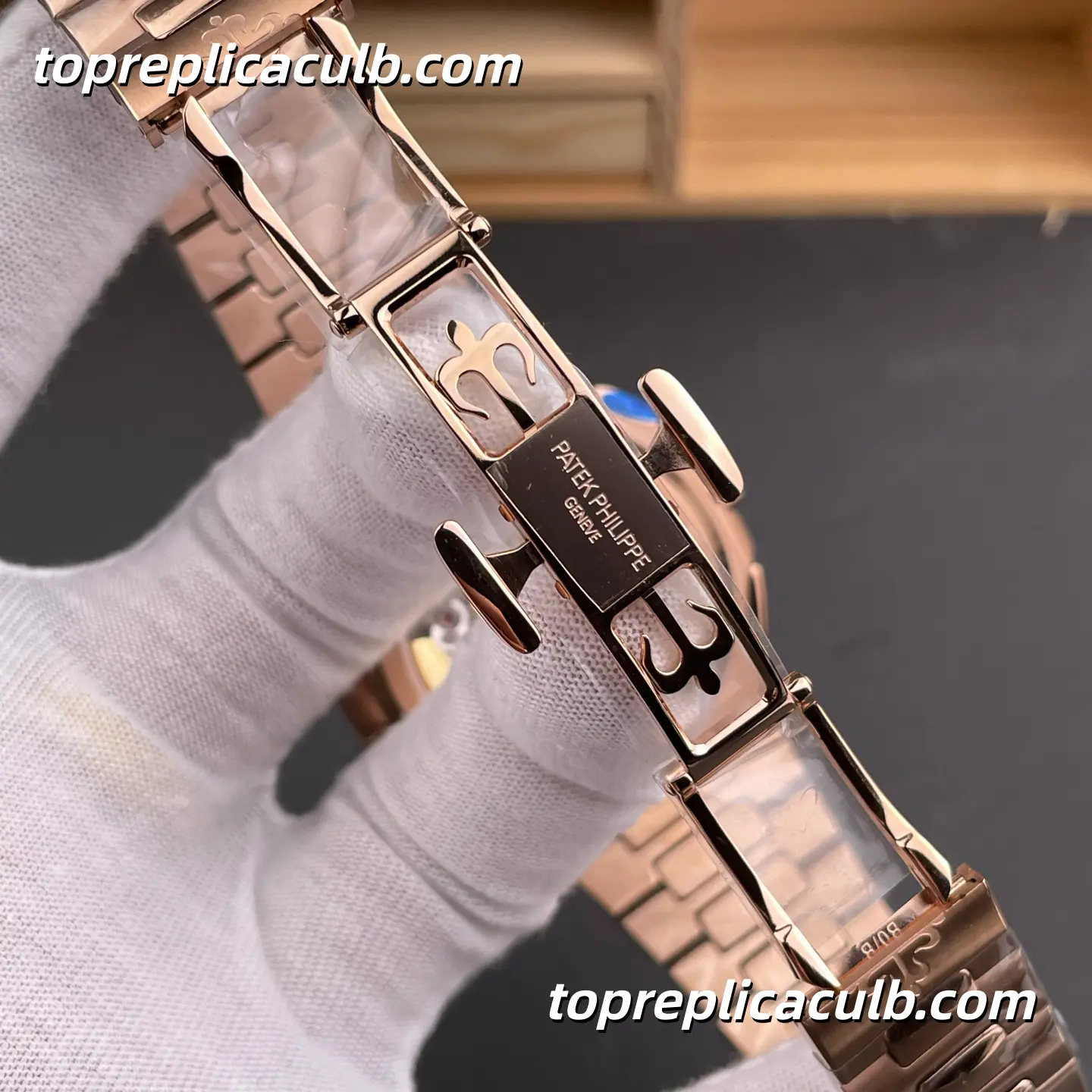 3K Factory Patek Philippe Nautilus Series 5990/1R-001 Travel Time Chronograph Super Clone Watch 40.5mm Blue Dial Rose Gold Case & Bracelet Automatic Movement - Image 8