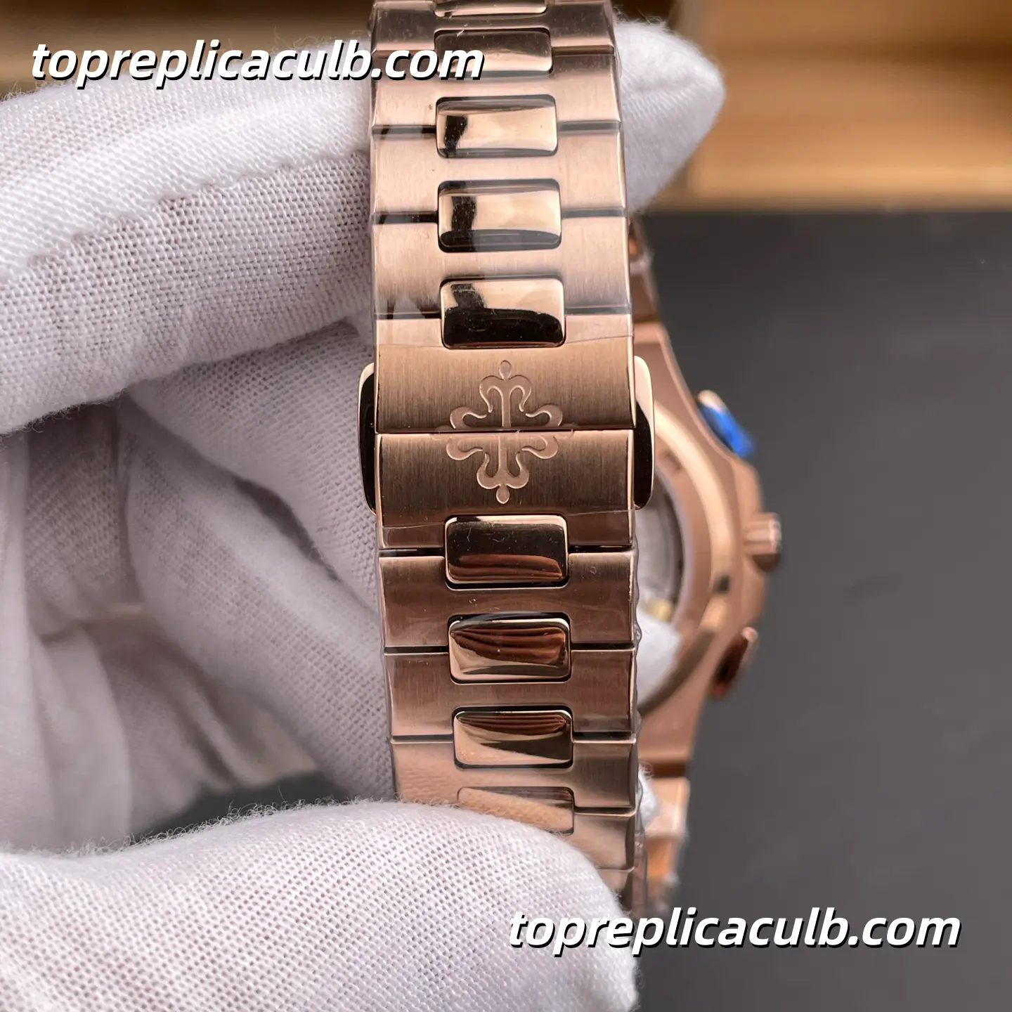 3K Factory Patek Philippe Nautilus Series 5990/1R-001 Travel Time Chronograph Super Clone Watch 40.5mm Blue Dial Rose Gold Case & Bracelet Automatic Movement - Image 9