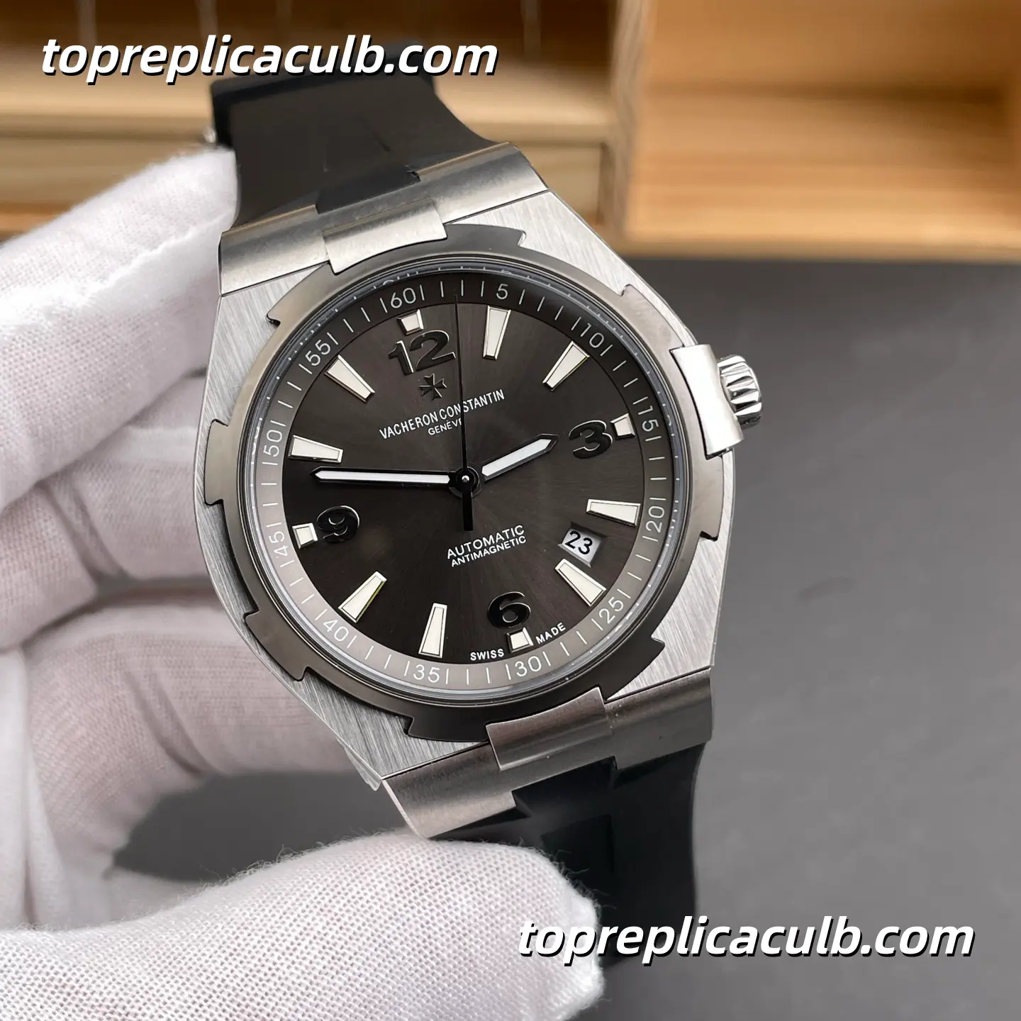 8 Factory Vacheron Constantin Overseas 47040/000W-9500 Super Clone Watch Stainless Steel Grey Dial Black Rubber Strap Cal.1226 Movement - Image 4