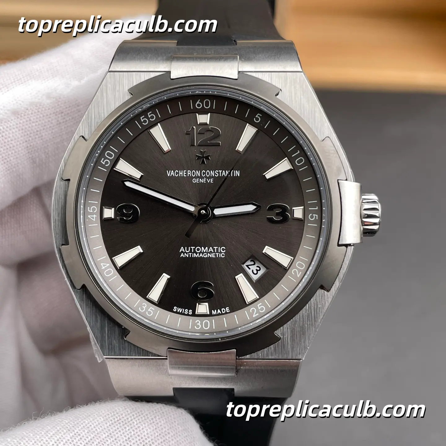 8 Factory Vacheron Constantin Overseas 47040/000W-9500 Super Clone Watch Stainless Steel Grey Dial Black Rubber Strap Cal.1226 Movement - Image 3