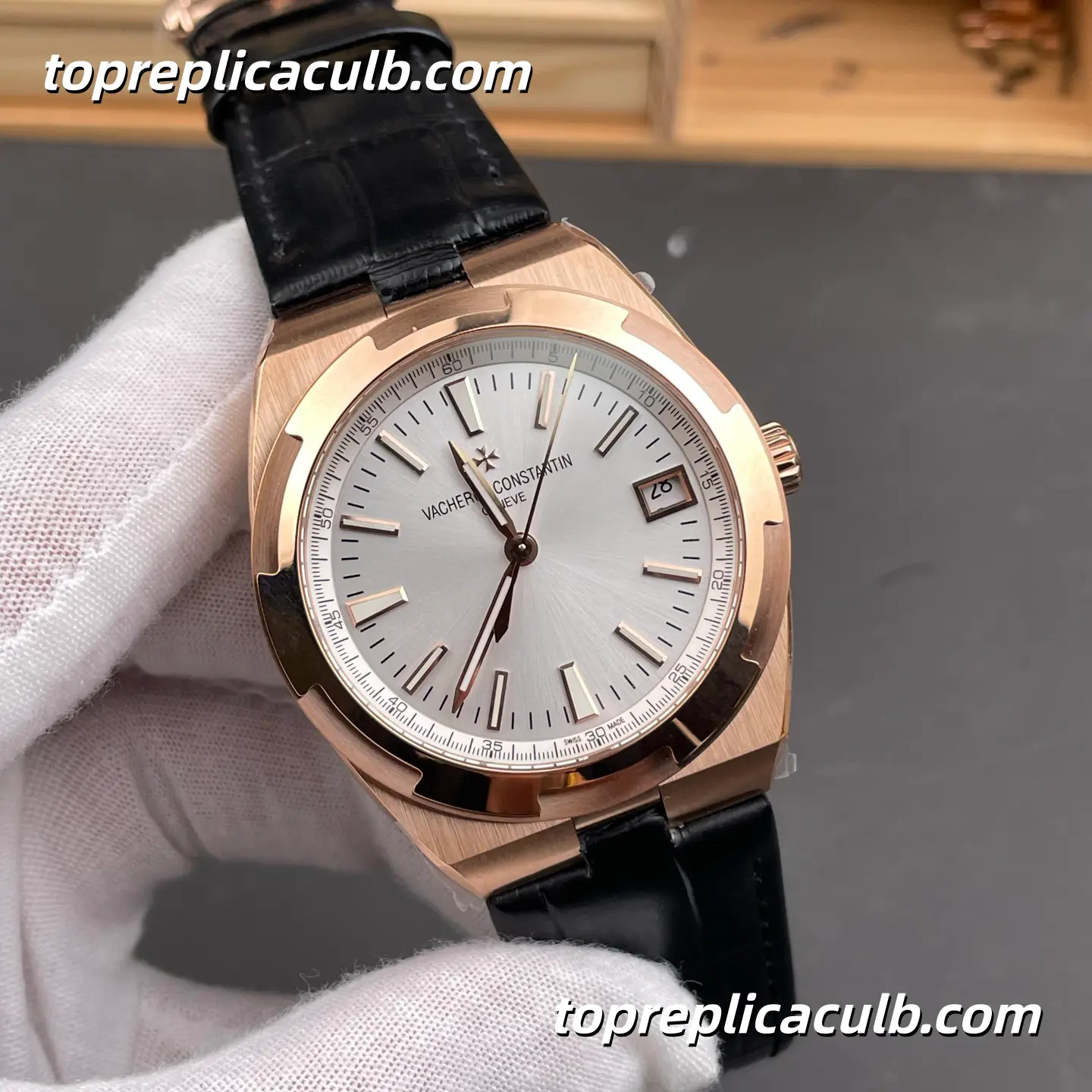 8F Factory Vacheron Constantin Overseas 4500V/000R-B127 Super Clone Watch 41mm Rose Gold Silver Dial Black Leather Strap 5100 Movement - Image 4