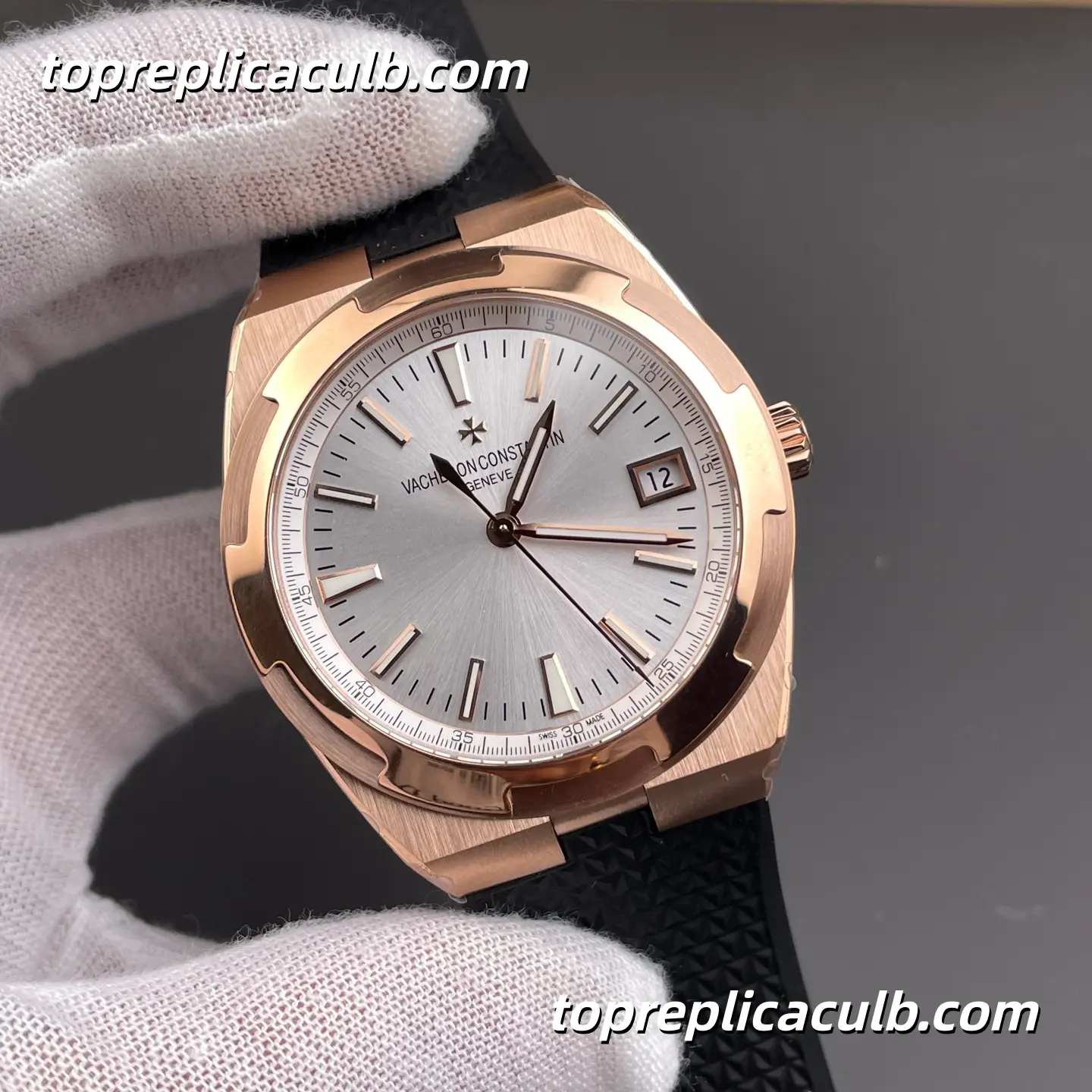 8F Factory Vacheron Constantin Overseas 4500V/000R-B127 Super Clone Watch 41mm Rose Gold Silver Dial Black Rubber Strap 5100 Movement - Image 4