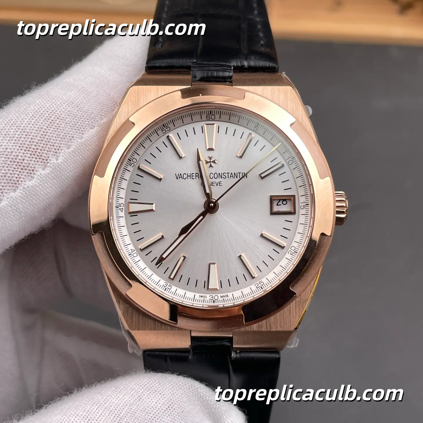 8F Factory Vacheron Constantin Overseas 4500V/000R-B127 Super Clone Watch 41mm Rose Gold Silver Dial Black Leather Strap 5100 Movement - Image 3