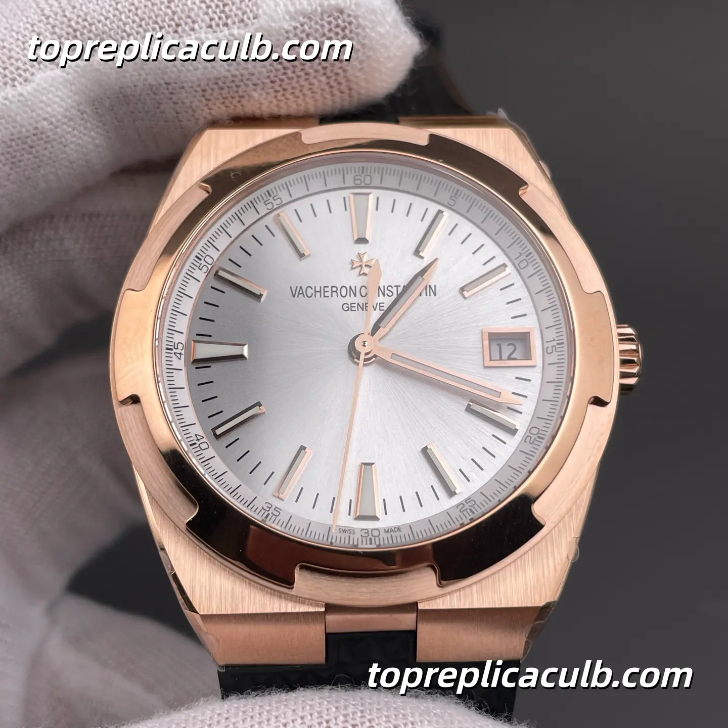 8F Factory Vacheron Constantin Overseas 4500V/000R-B127 Super Clone Watch 41mm Rose Gold Silver Dial Black Rubber Strap 5100 Movement - Image 3