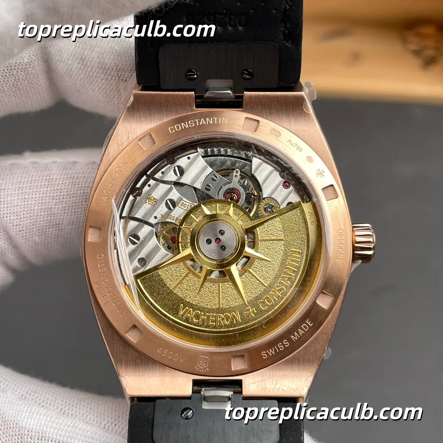8F Factory Vacheron Constantin Overseas 4500V/000R-B127 Super Clone Watch 41mm Rose Gold Silver Dial Black Leather Strap 5100 Movement - Image 5