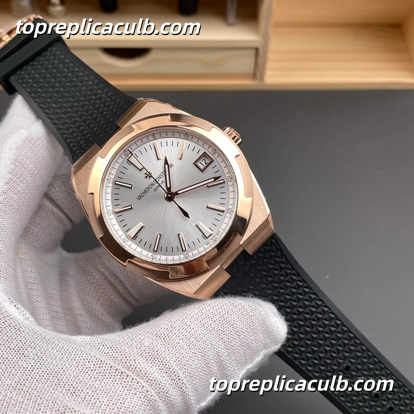 8F Factory Vacheron Constantin Overseas 4500V/000R-B127 Super Clone Watch 41mm Rose Gold Silver Dial Black Rubber Strap 5100 Movement - Image 5