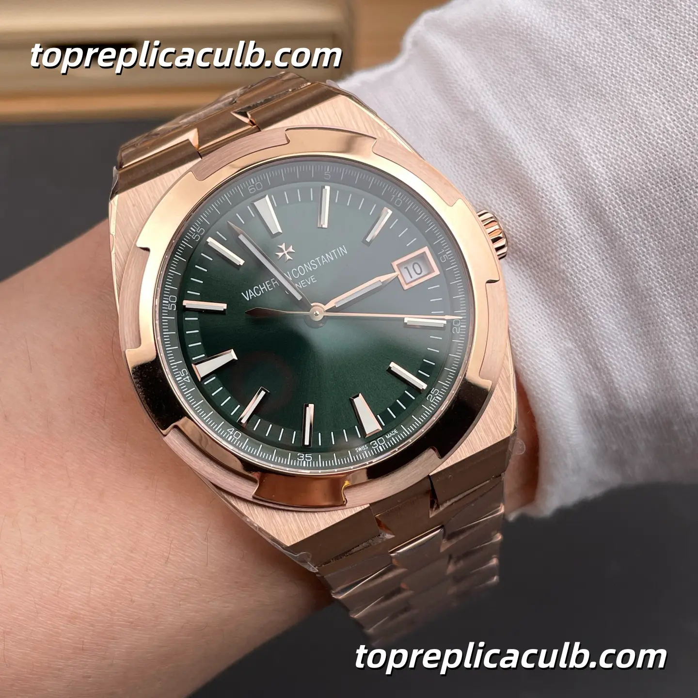 8F Factory Vacheron Constantin Overseas 4520V/210R-B967 Super Clone Watch 41mm Rose Gold Green Dial Bracelet 5100 Movement - Image 2