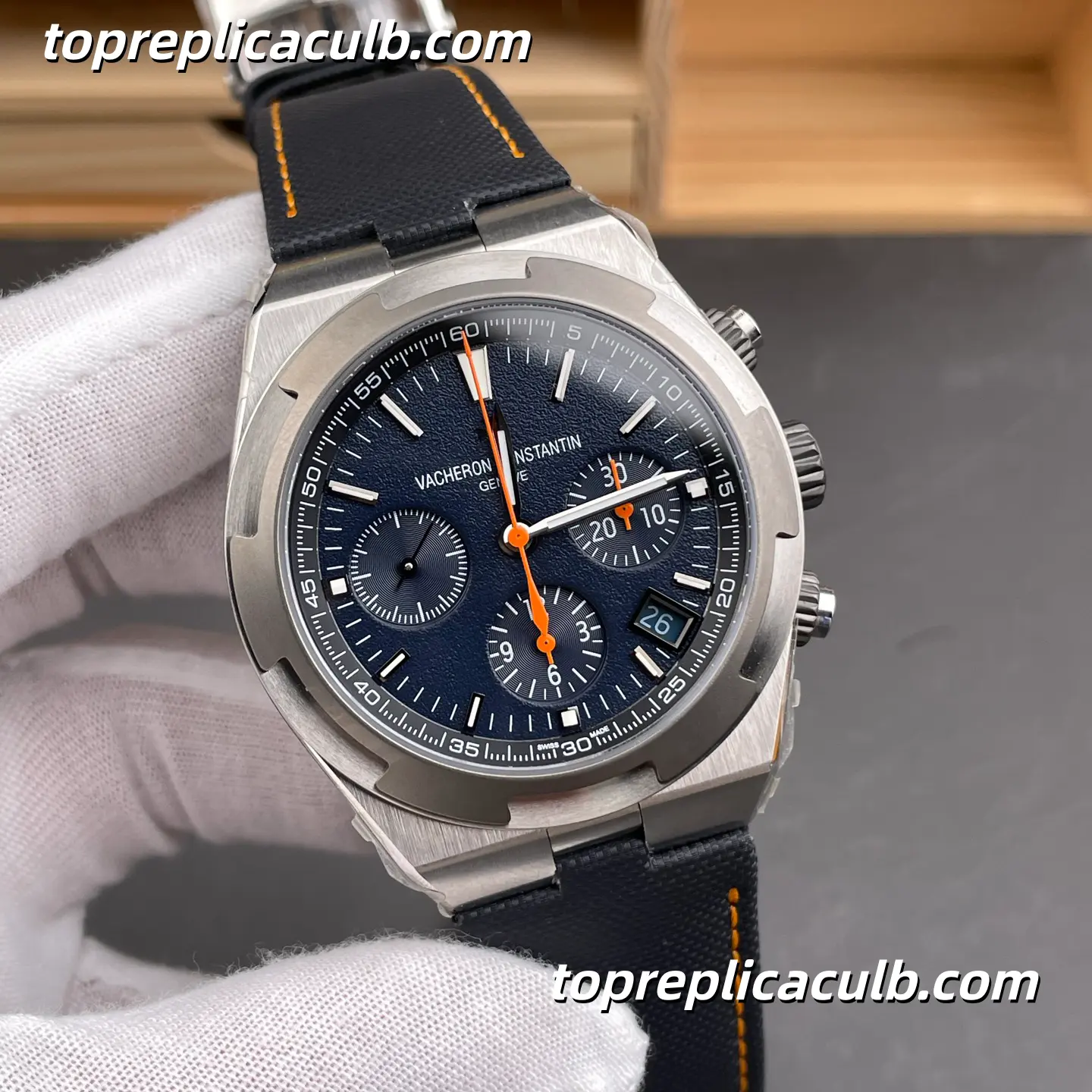 8F Factory Vacheron Constantin Overseas Chronograph 5510V/000T-B923 “Everest” Edition Super Clone Watch 42.5mm Titanium Blue Dial Fabric Strap 5200/2 Movement - Image 4