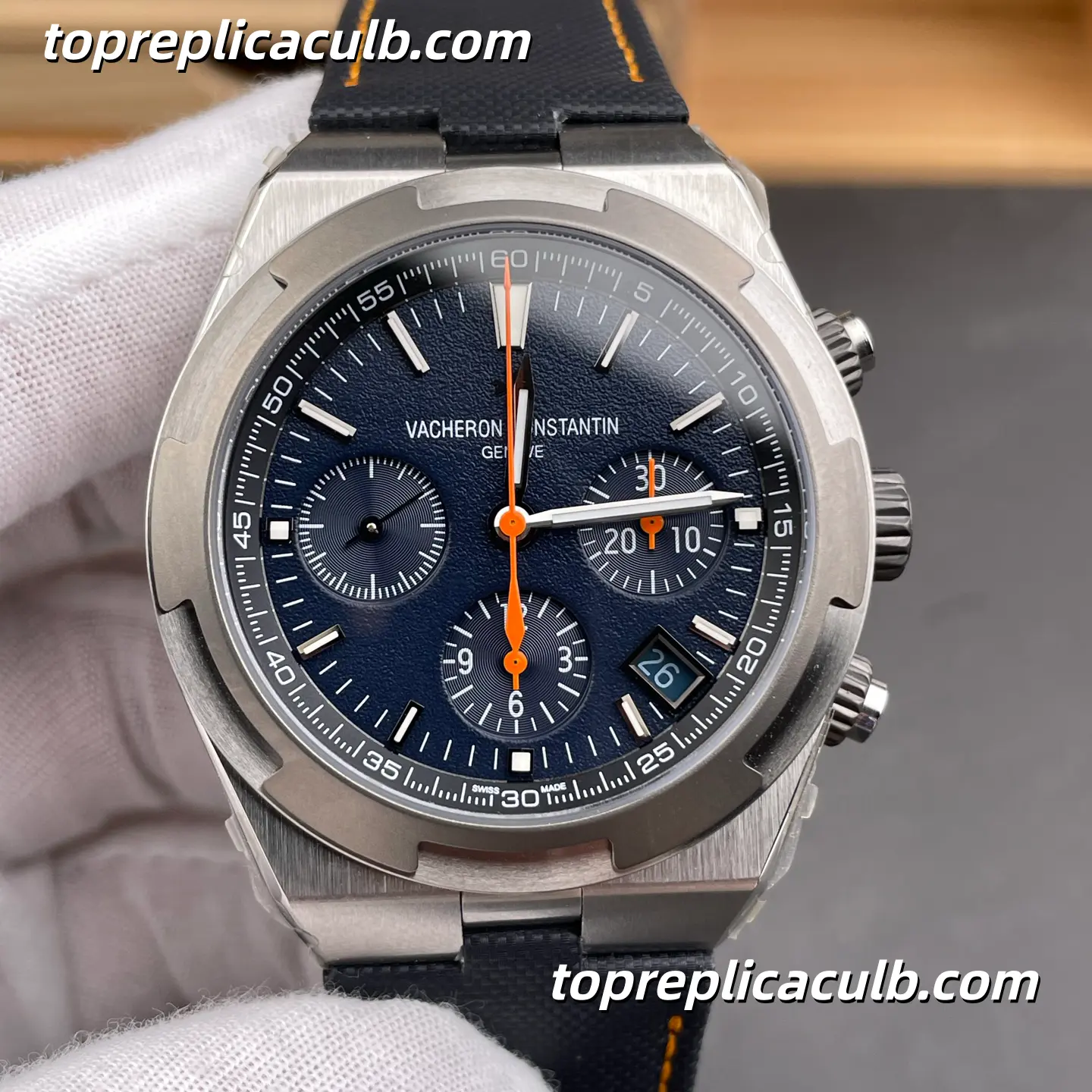 8F Factory Vacheron Constantin Overseas Chronograph 5510V/000T-B923 “Everest” Edition Super Clone Watch 42.5mm Titanium Blue Dial Fabric Strap 5200/2 Movement - Image 3