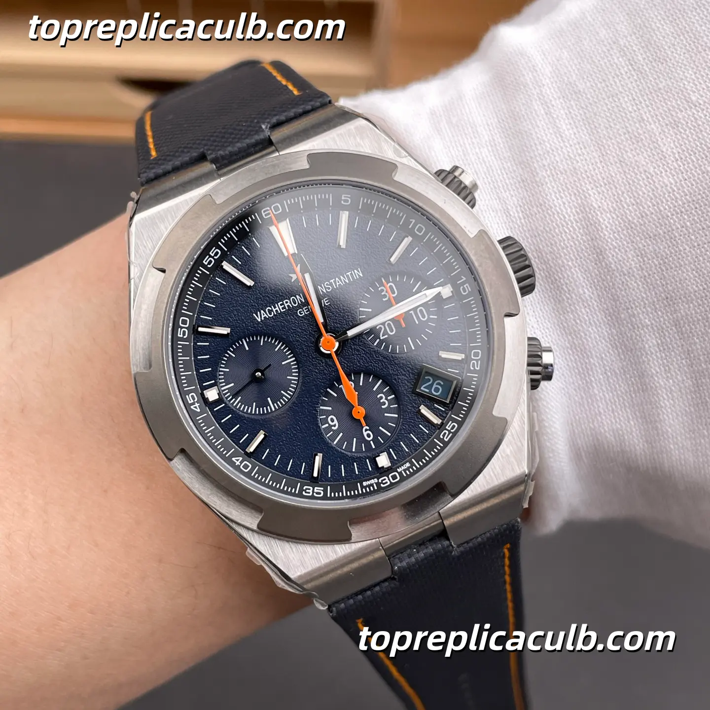 8F Factory Vacheron Constantin Overseas Chronograph 5510V/000T-B923 “Everest” Edition Super Clone Watch 42.5mm Titanium Blue Dial Fabric Strap 5200/2 Movement - Image 2