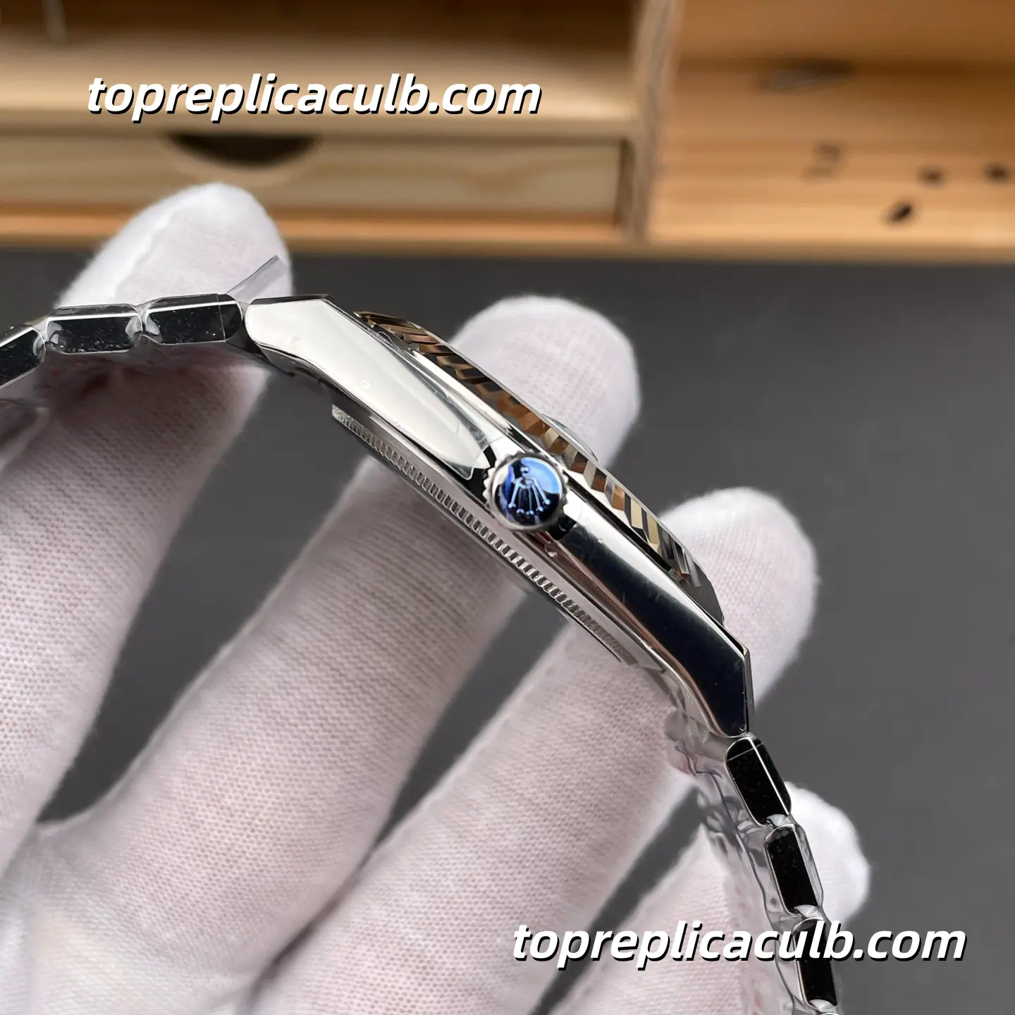 8+Factory Rolex Land-Dweller 127336-0001 40MM Ice Blue Honeycomb Dial Fluted Bezel Platinum Super Clone Watch with 7135 Movement - Image 5