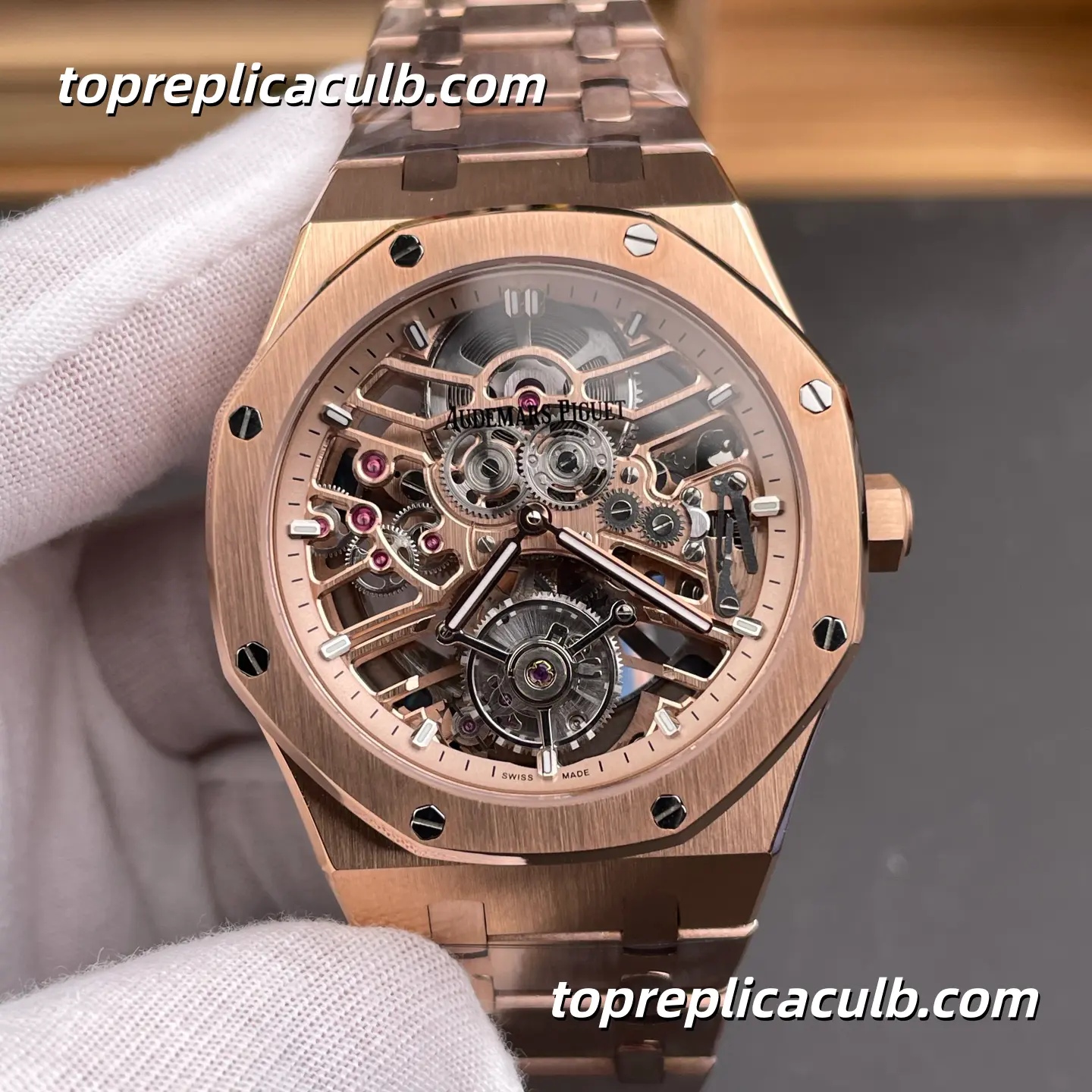 APP Factory Audemars Piguet Royal Oak Tourbillon Openworked 41MM 26735 Rose Gold Skeleton Dial Full Rose Gold Bracelet Super Clone Watch with 2972 Tourbillon Automatic Movement - Image 3