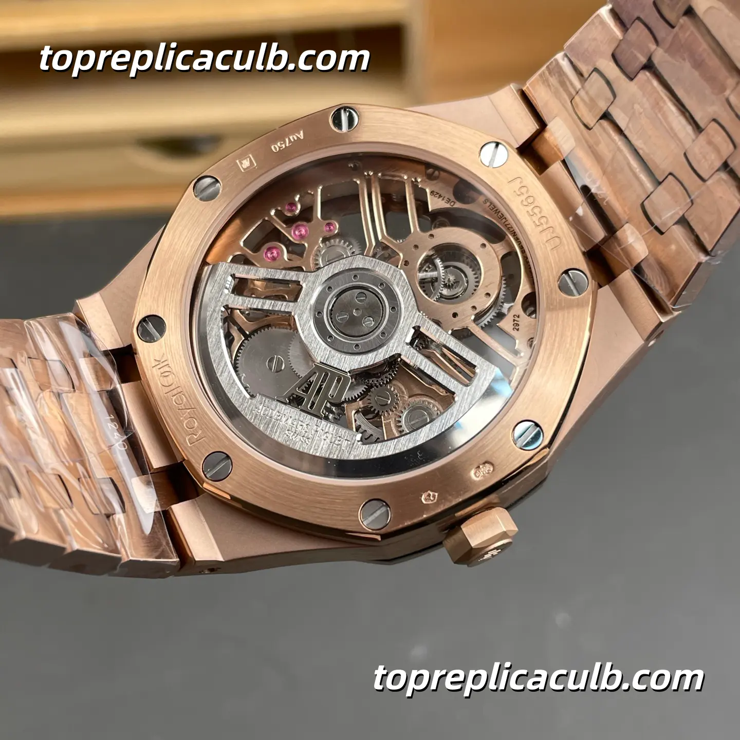 APP Factory Audemars Piguet Royal Oak Tourbillon Openworked 41MM 26735 Rose Gold Skeleton Dial Full Rose Gold Bracelet Super Clone Watch with 2972 Tourbillon Automatic Movement - Image 9