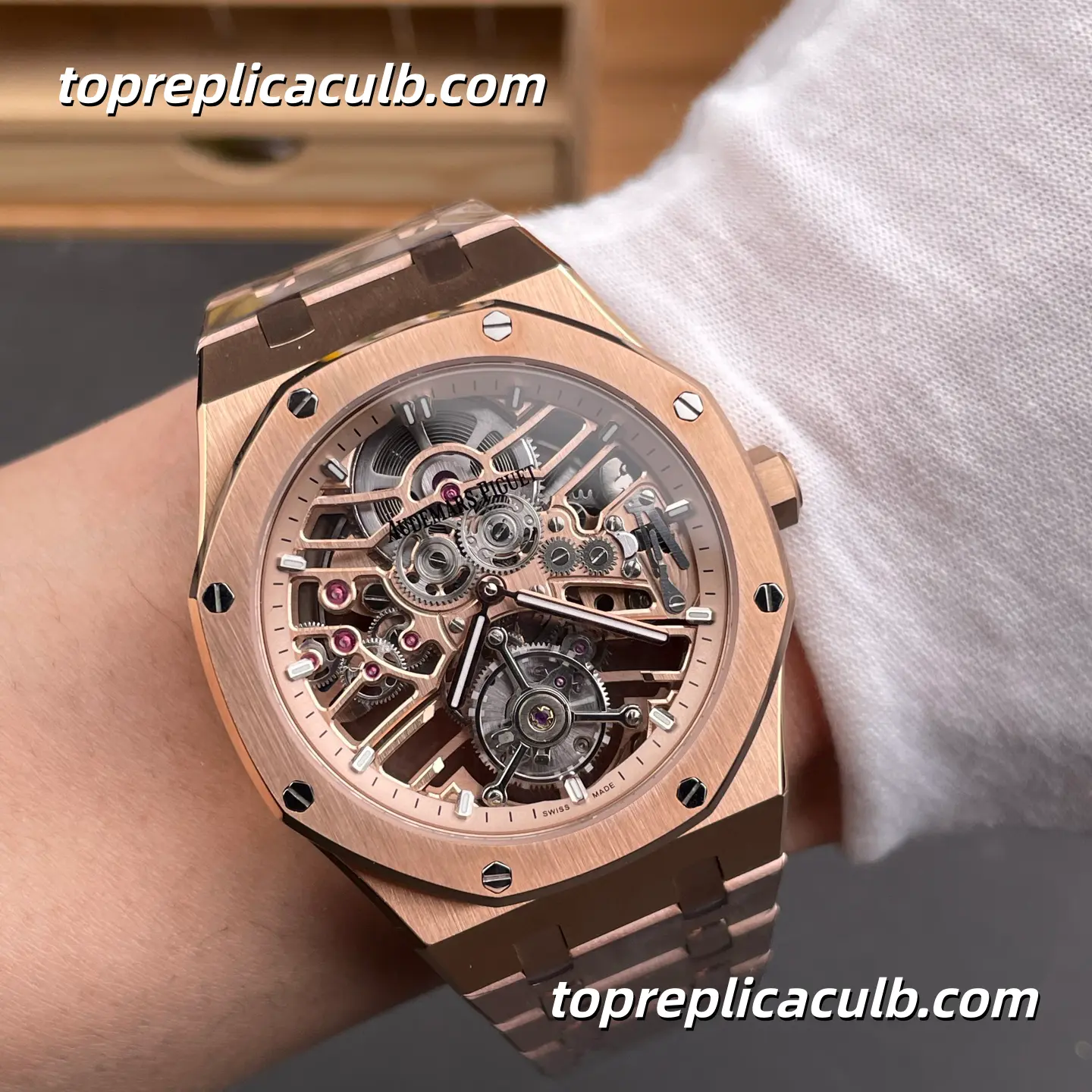 APP Factory Audemars Piguet Royal Oak Tourbillon Openworked 41MM 26735 Rose Gold Skeleton Dial Full Rose Gold Bracelet Super Clone Watch with 2972 Tourbillon Automatic Movement - Image 2