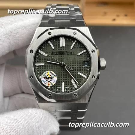 APS Factory Audemars Piguet Royal Oak 41MM 15510ST.OO.1320ST.09 Khaki Green Grande Tapisserie Dial Stainless Steel Bracelet Super Clone Watch with 4302 11 Automatic Movement