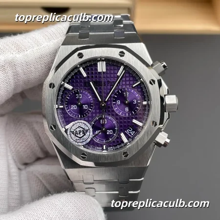 APS Factory Audemars Piguet Royal Oak Chronograph 41MM 26240BC.OO.1320BC.01 Purple “Grande Tapisserie” Dial Stainless Steel Bracelet Super Clone Watch