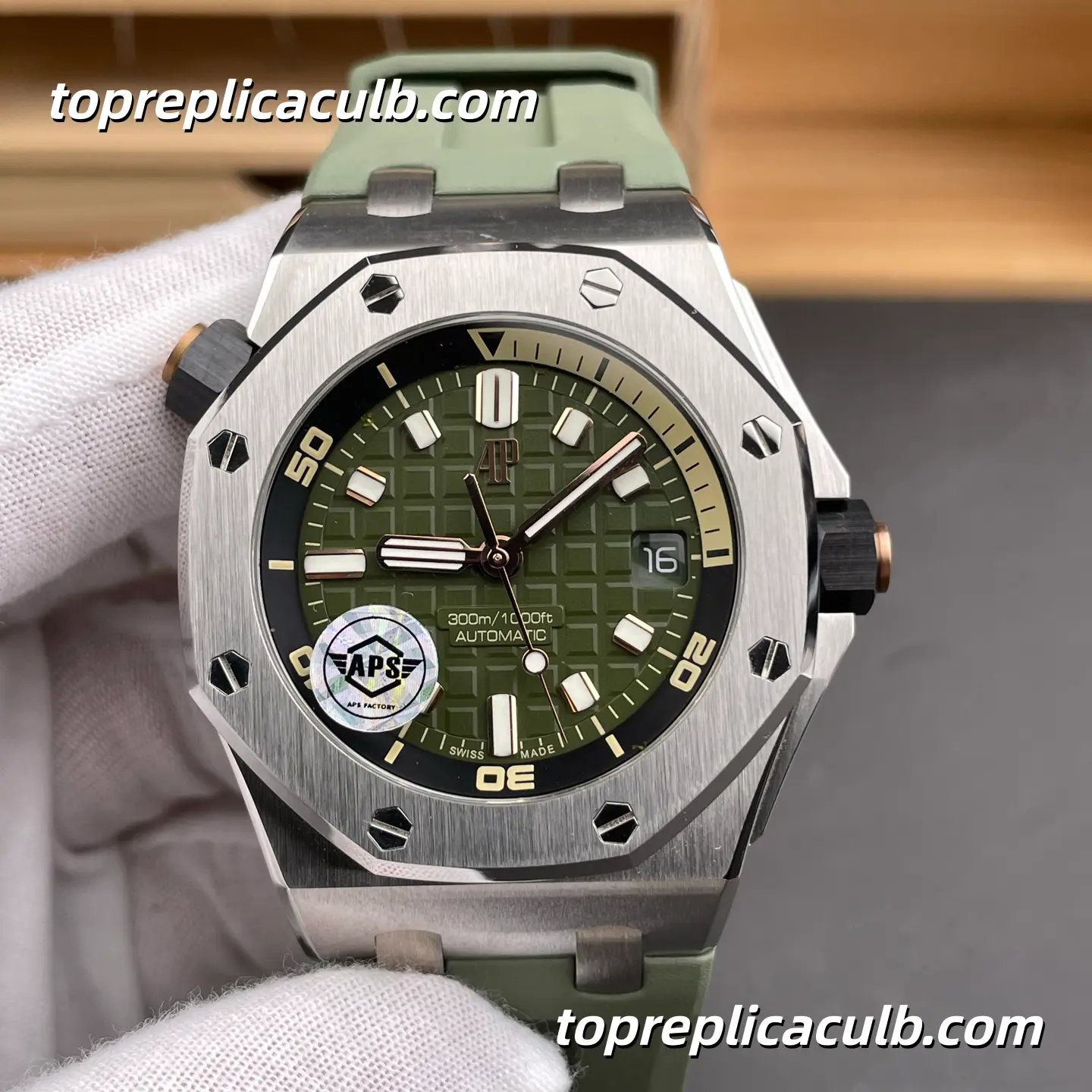 APS Factory Audemars Piguet Royal Oak Offshore Ref.15720ST.OO.A052CA.01 42MM Green Dial “Avocado” Super Clone Watch with Green Rubber Strap and APS Automatic Movement - Image 3