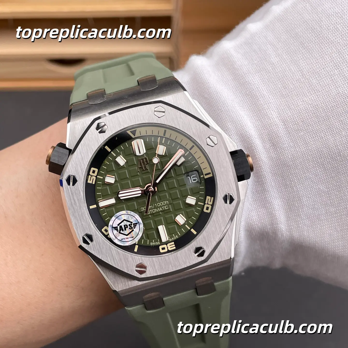 APS Factory Audemars Piguet Royal Oak Offshore Ref.15720ST.OO.A052CA.01 42MM Green Dial “Avocado” Super Clone Watch with Green Rubber Strap and APS Automatic Movement - Image 2