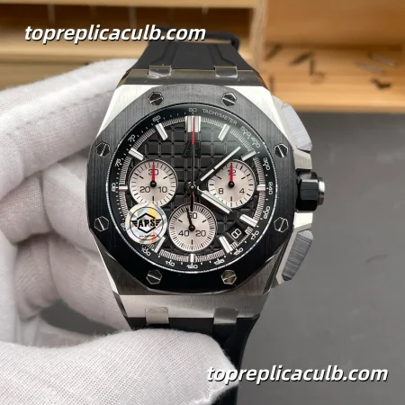 APS Factory Audemars Piguet Royal Oak Offshore Chronograph 43MM Black Dial Super Clone Watch with Black Rubber Strap and 4401 Flyback Chronograph Automatic Movement