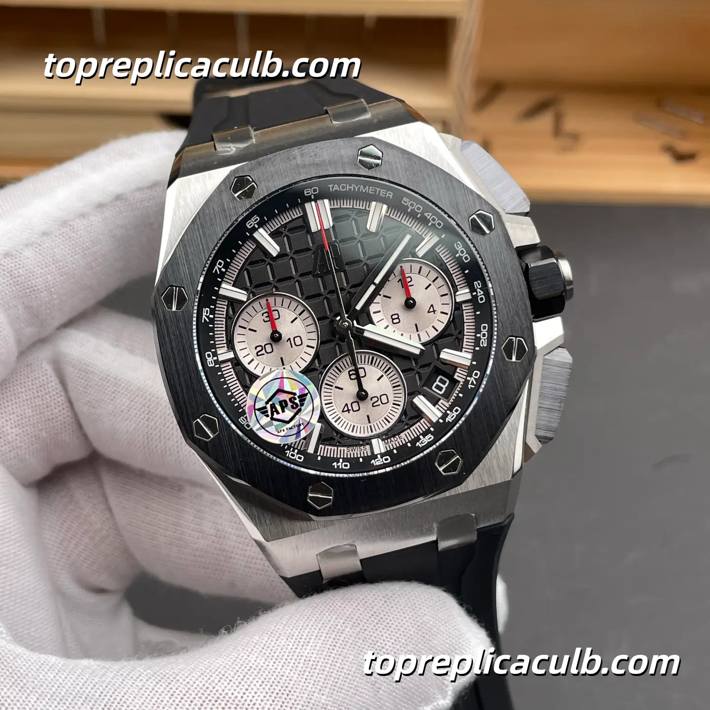 APS Factory Audemars Piguet Royal Oak Offshore Chronograph 43MM Black Dial Super Clone Watch with Black Rubber Strap and 4401 Flyback Chronograph Automatic Movement - Image 4