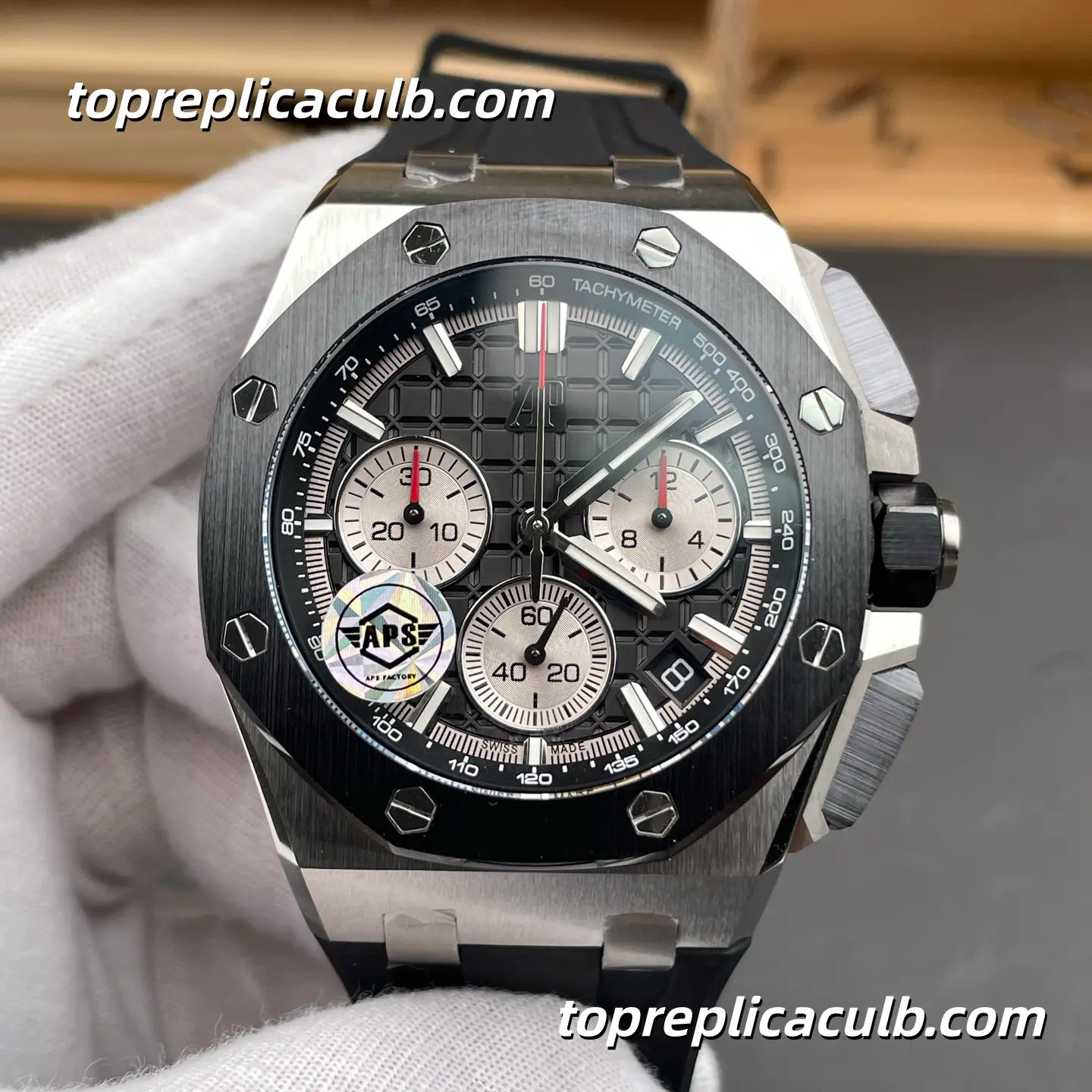 APS Factory Audemars Piguet Royal Oak Offshore Chronograph 43MM Black Dial Super Clone Watch with Black Rubber Strap and 4401 Flyback Chronograph Automatic Movement - Image 3