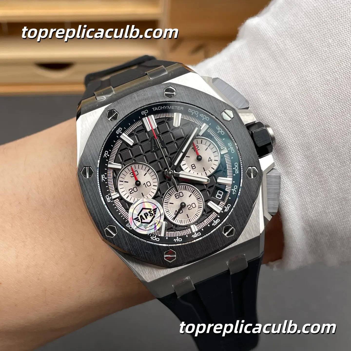 APS Factory Audemars Piguet Royal Oak Offshore Chronograph 43MM Black Dial Super Clone Watch with Black Rubber Strap and 4401 Flyback Chronograph Automatic Movement - Image 2