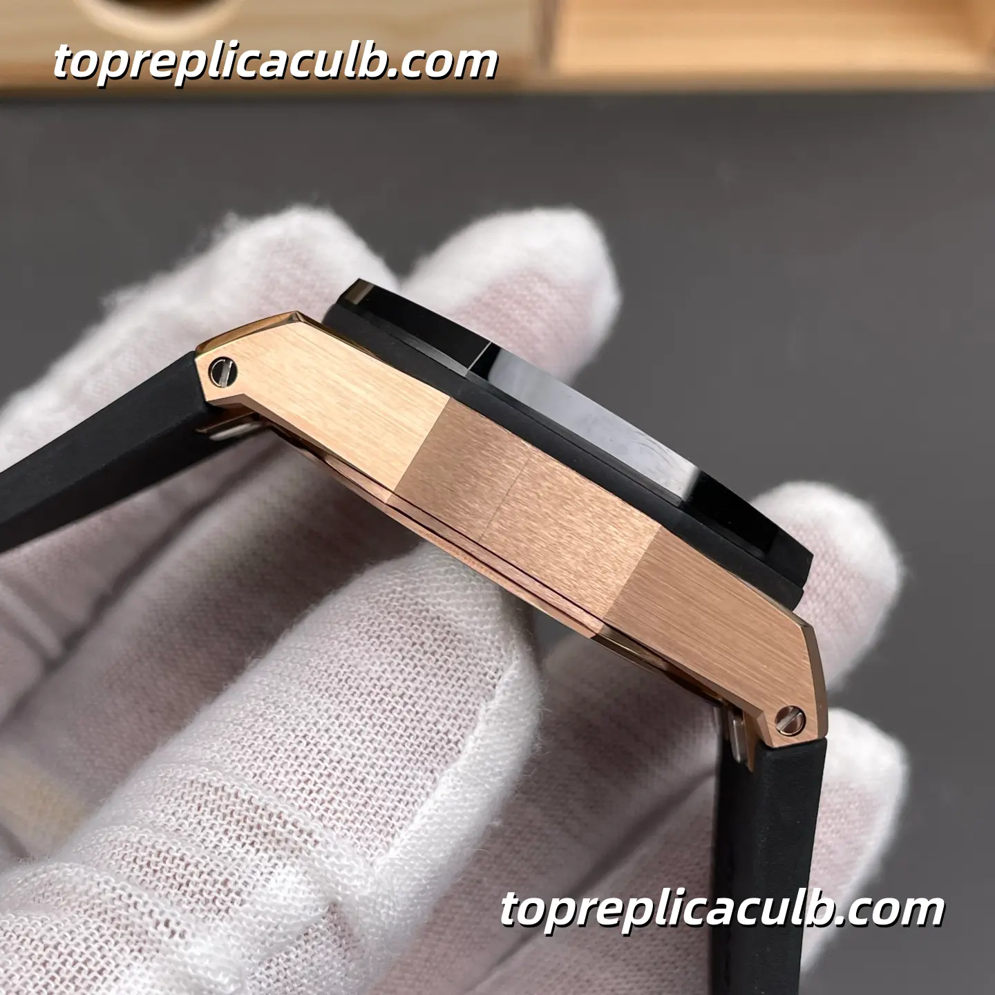 APS Factory Audemars Piguet Royal Oak Offshore Chronograph 43MM Rose Gold Black Dial Super Clone Watch with Black Rubber Strap and 4401 Flyback Chronograph Automatic Movement - Image 6