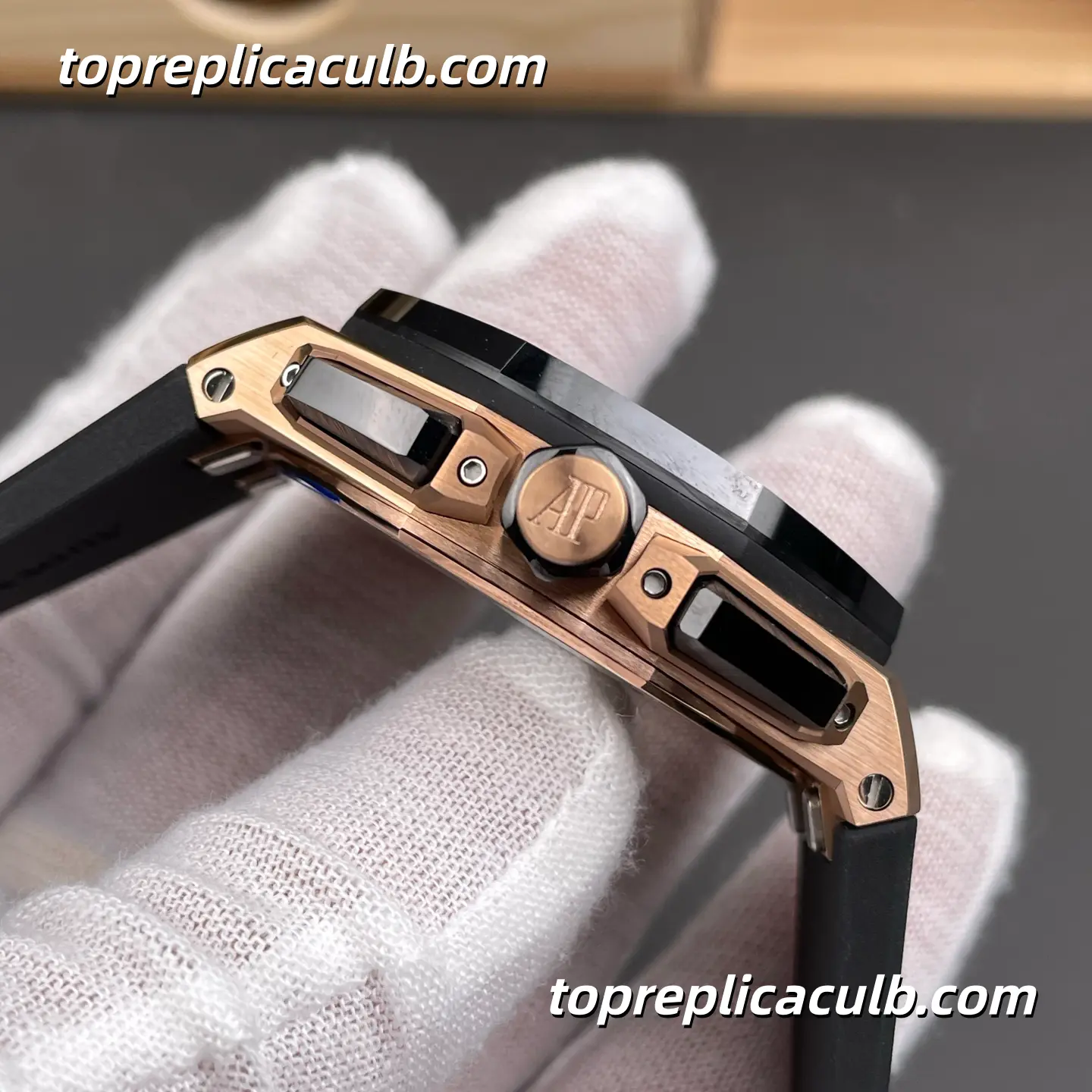 APS Factory Audemars Piguet Royal Oak Offshore Chronograph 43MM Rose Gold Black Dial Super Clone Watch with Black Rubber Strap and 4401 Flyback Chronograph Automatic Movement - Image 5