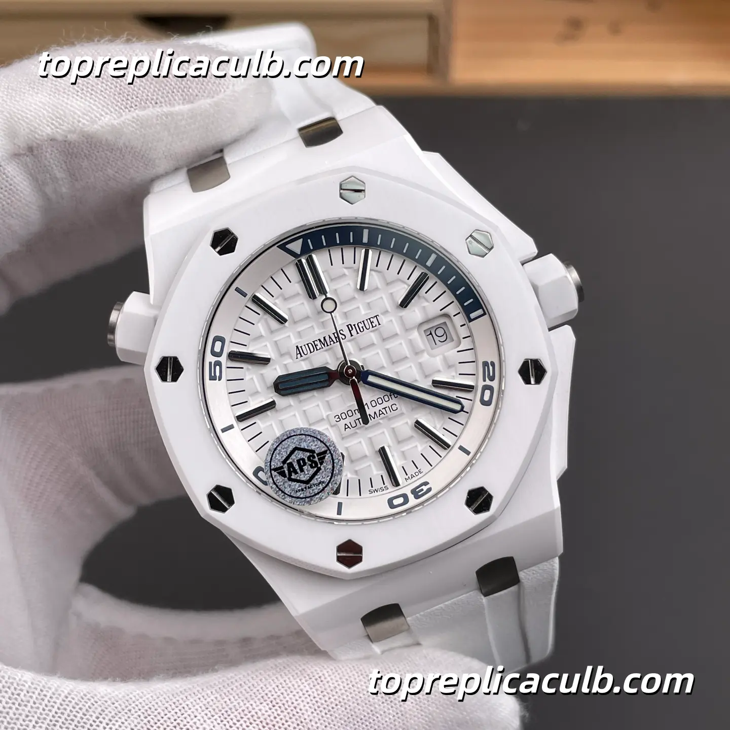 APS Factory Audemars Piguet Royal Oak Offshore Diver 42MM White Ceramic Super Clone Watch with White Rubber Strap and 3120 1:1 Automatic Movement - Image 4