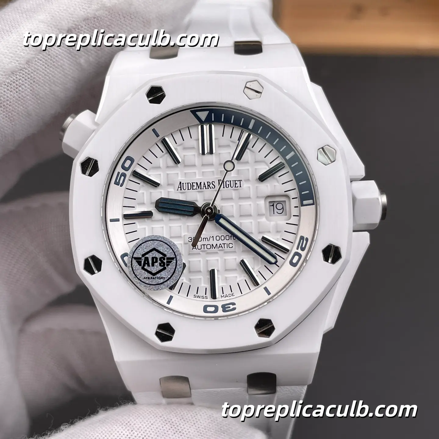 APS Factory Audemars Piguet Royal Oak Offshore Diver 42MM White Ceramic Super Clone Watch with White Rubber Strap and 3120 1:1 Automatic Movement - Image 3
