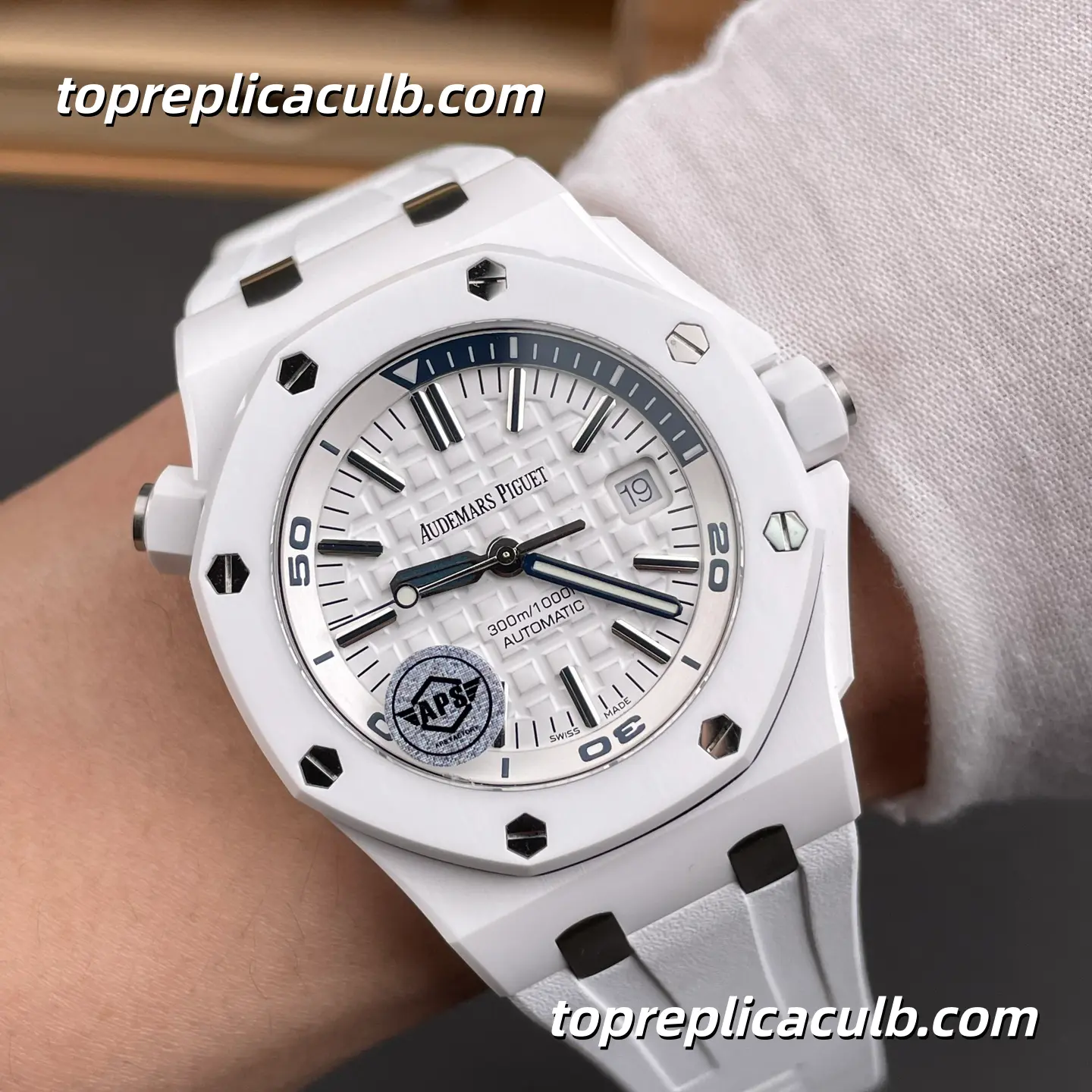 APS Factory Audemars Piguet Royal Oak Offshore Diver 42MM White Ceramic Super Clone Watch with White Rubber Strap and 3120 1:1 Automatic Movement - Image 2
