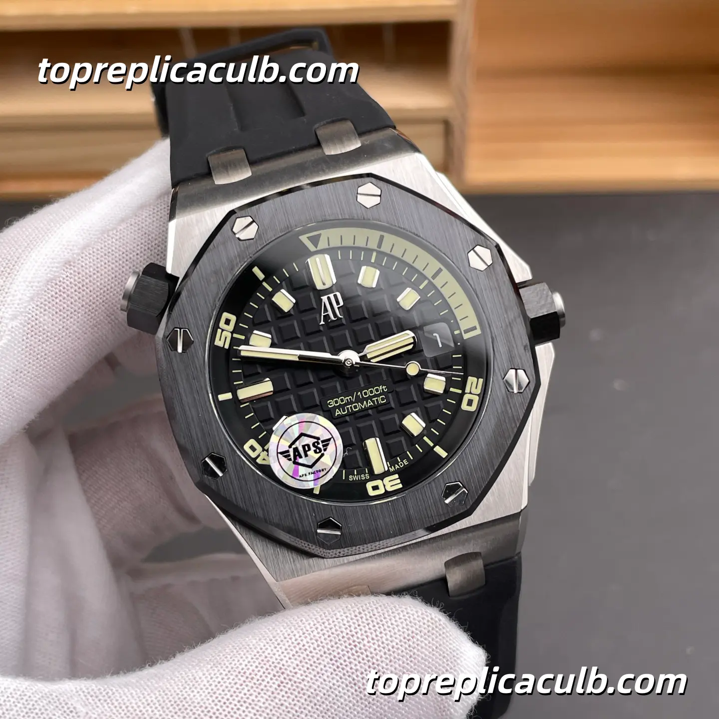 APS Factory Audemars Piguet Royal Oak Offshore Ref.15720CN.OO.A002CA.01 42MM Black Dial Super Clone Watch with Black Rubber Strap and 1:1 Automatic Movement - Image 4