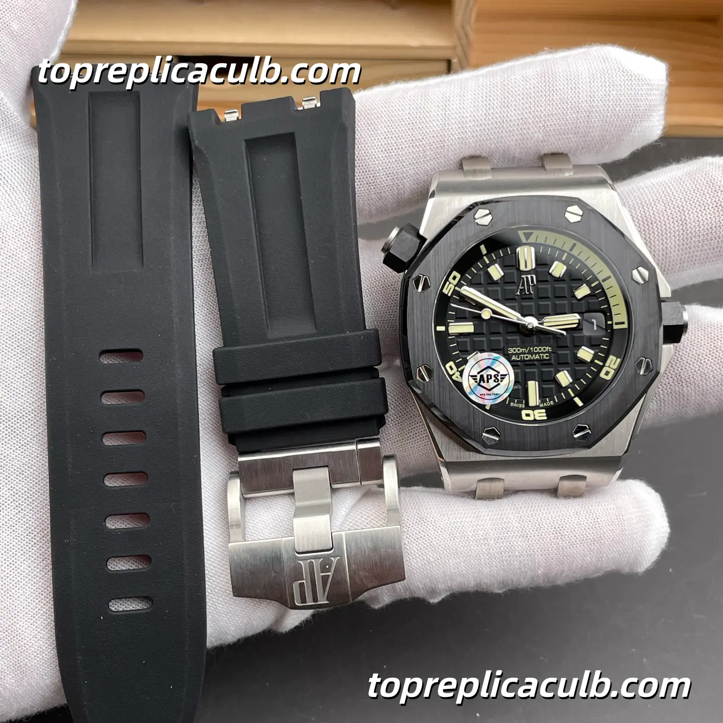 APS Factory Audemars Piguet Royal Oak Offshore Ref.15720CN.OO.A002CA.01 42MM Black Dial Super Clone Watch with Black Rubber Strap and 1:1 Automatic Movement - Image 5