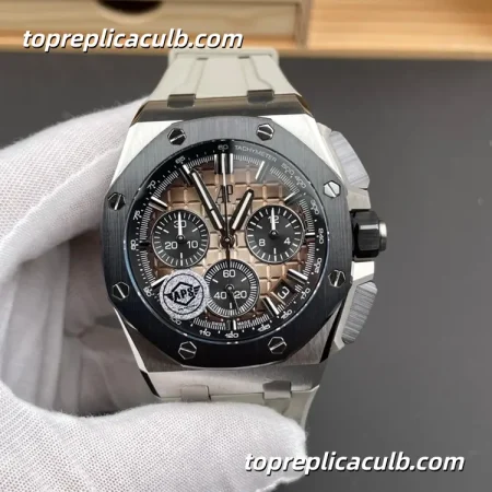 APS Factory Audemars Piguet Royal Oak Offshore Ref.26420SO.OO.A600CA.01 43MM Brown Dial Super Clone Watch with White Rubber Strap and 1:1 Clone Automatic Movement