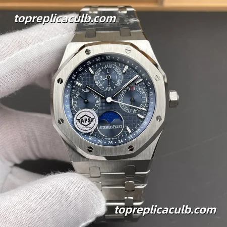 APS Factory Audemars Piguet Royal Oak Perpetual Calendar 41MM 26574ST.OO.1220ST.02 Blue Grande Tapisserie Dial Stainless Steel Bracelet Super Clone Watch