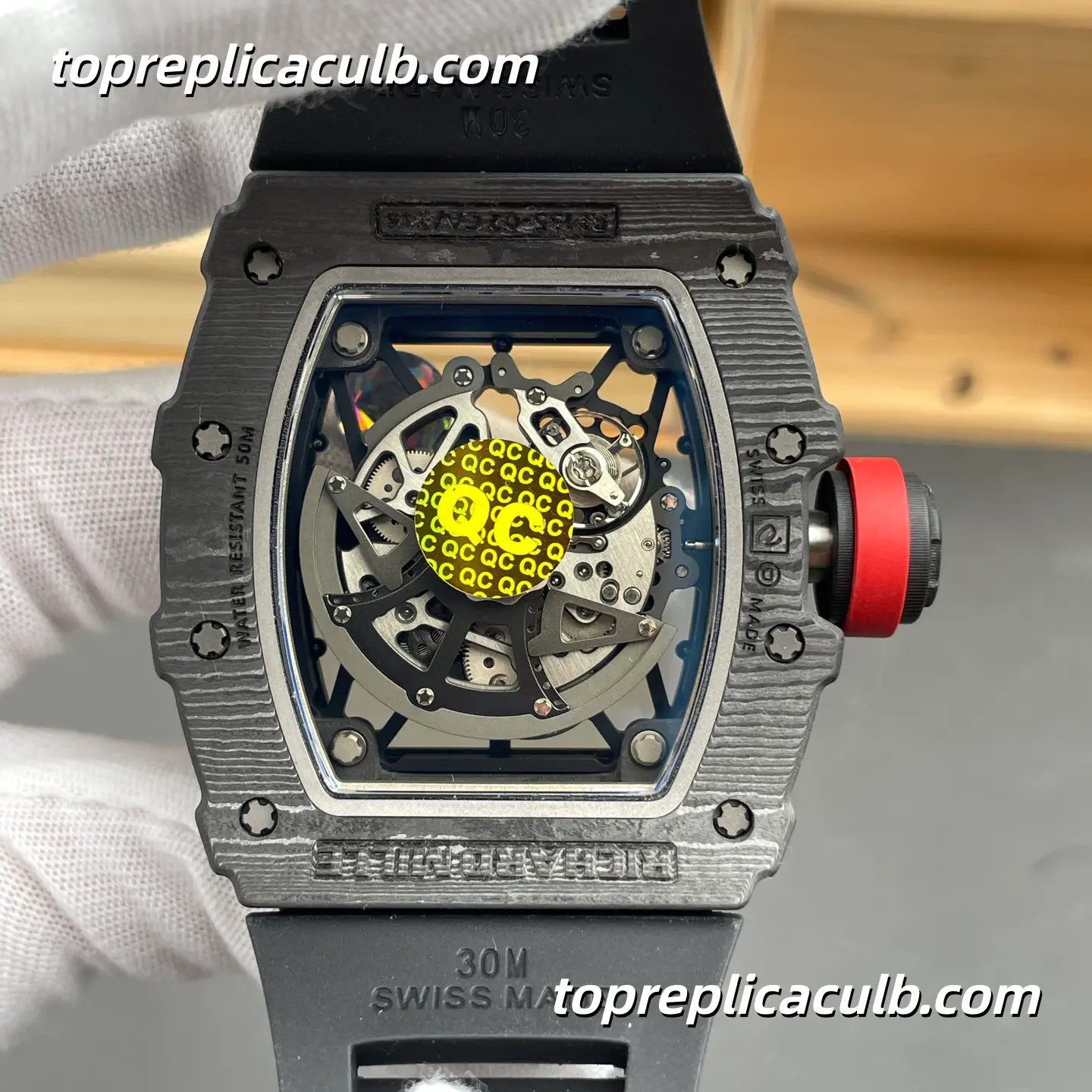 APS Factory Richard Mille RM35-02 Rafael Nadal V2 Carbon Fiber Red Crown Skeleton Dial 49.94x44.5mm Super Clone Watch With RMAL1 Free-Sprung Movement - Image 5