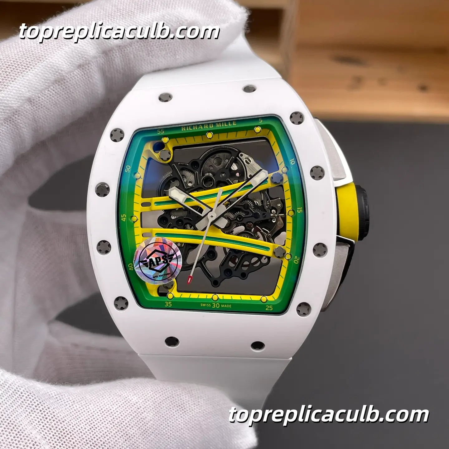 APS Factory Richard Mille RM61-01 White Ceramic Green Track 51x42MM RMUL2 Movement Super Clone Watch