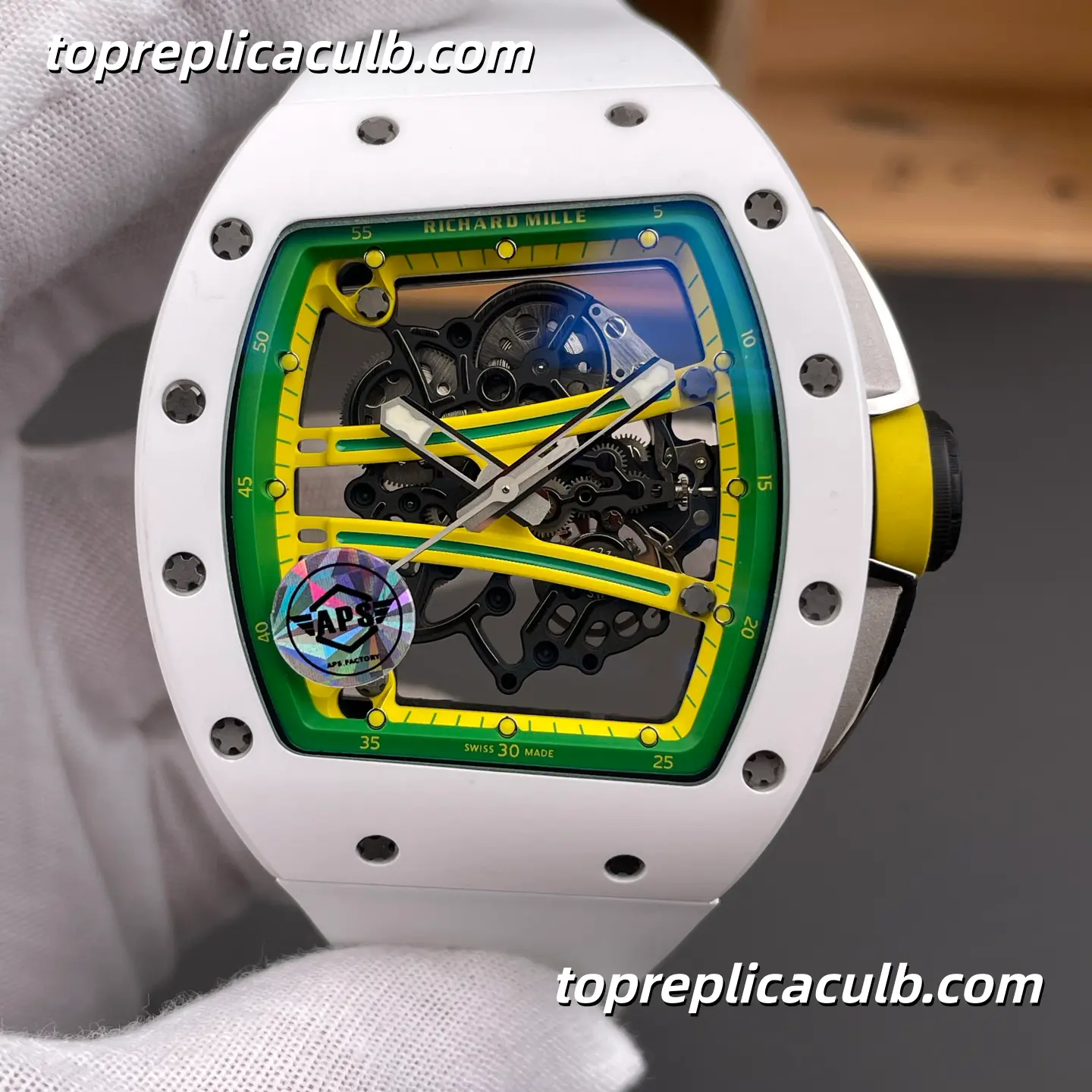 APS Factory Richard Mille RM61-01 White Ceramic Green Track 51x42MM RMUL2 Movement Super Clone Watch - Image 3