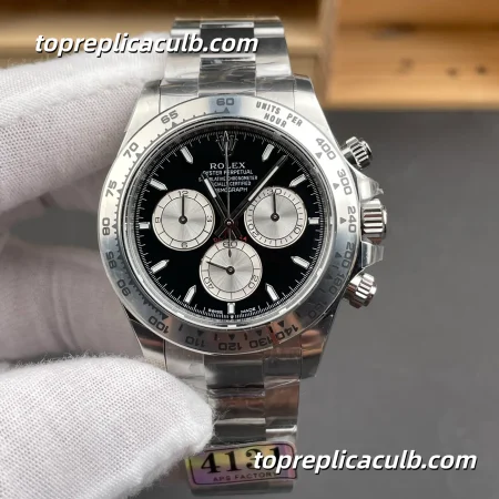 APS Factory Rolex Daytona “White Gold Panda” 126509-0001 40MM Black Dial Steel Tachymeter Bezel Oyster Bracelet Super Clone Watch with 4131 Movement