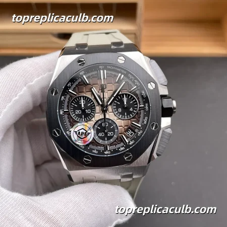 APS V2 Audemars Piguet Royal Oak Offshore Ref.26420SO.OO.A600CA.01 43MM Smoke Brown Dial Super Clone Watch with White Rubber Strap and 1:1 Automatic Movement