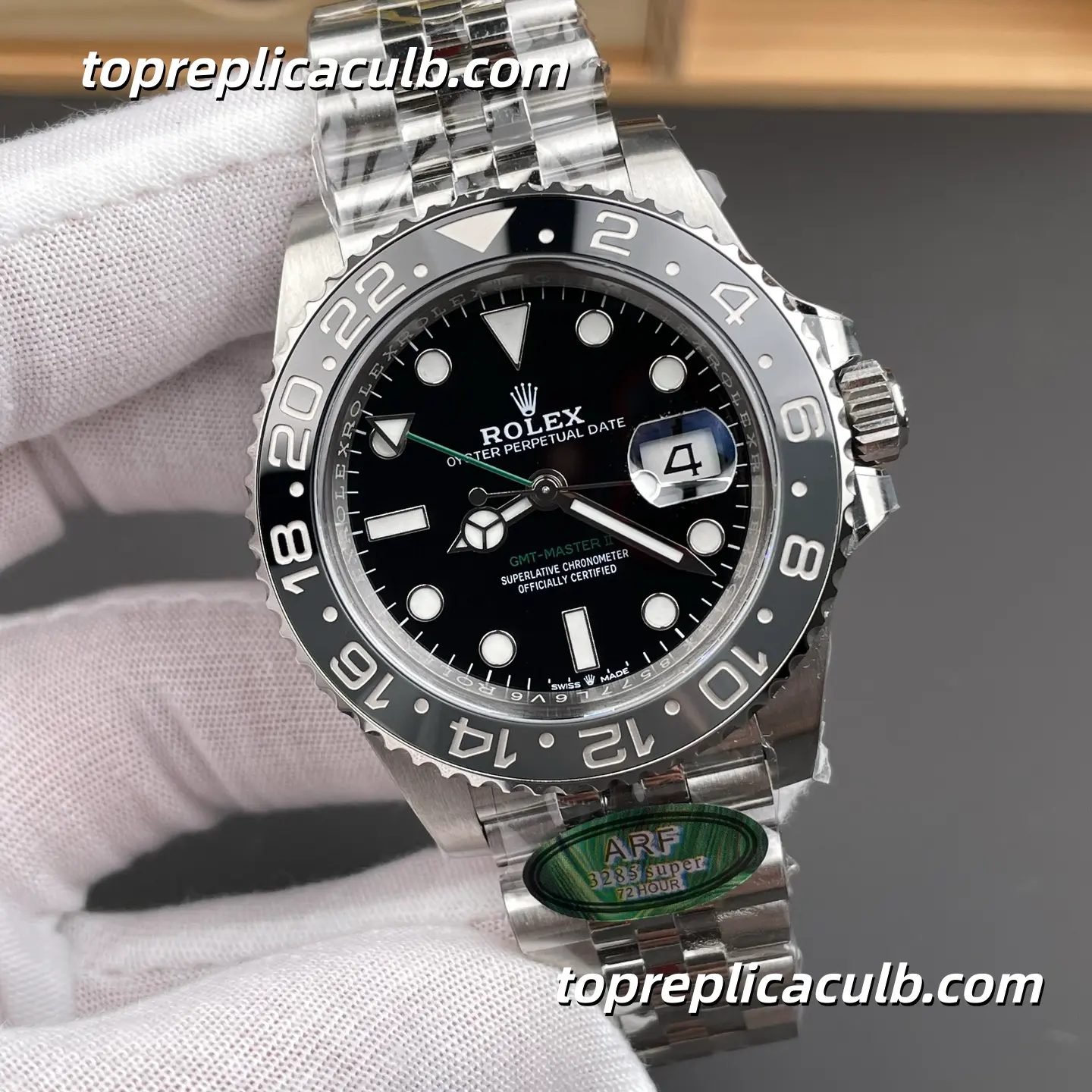 ARF Factory Rolex GMT-Master II “Bruce Wayne” 126710GRNR-0003 40MM Black Dial Black & Grey Ceramic Bezel Jubilee Bracelet Super Clone Watch with 3285 Movement - Image 4
