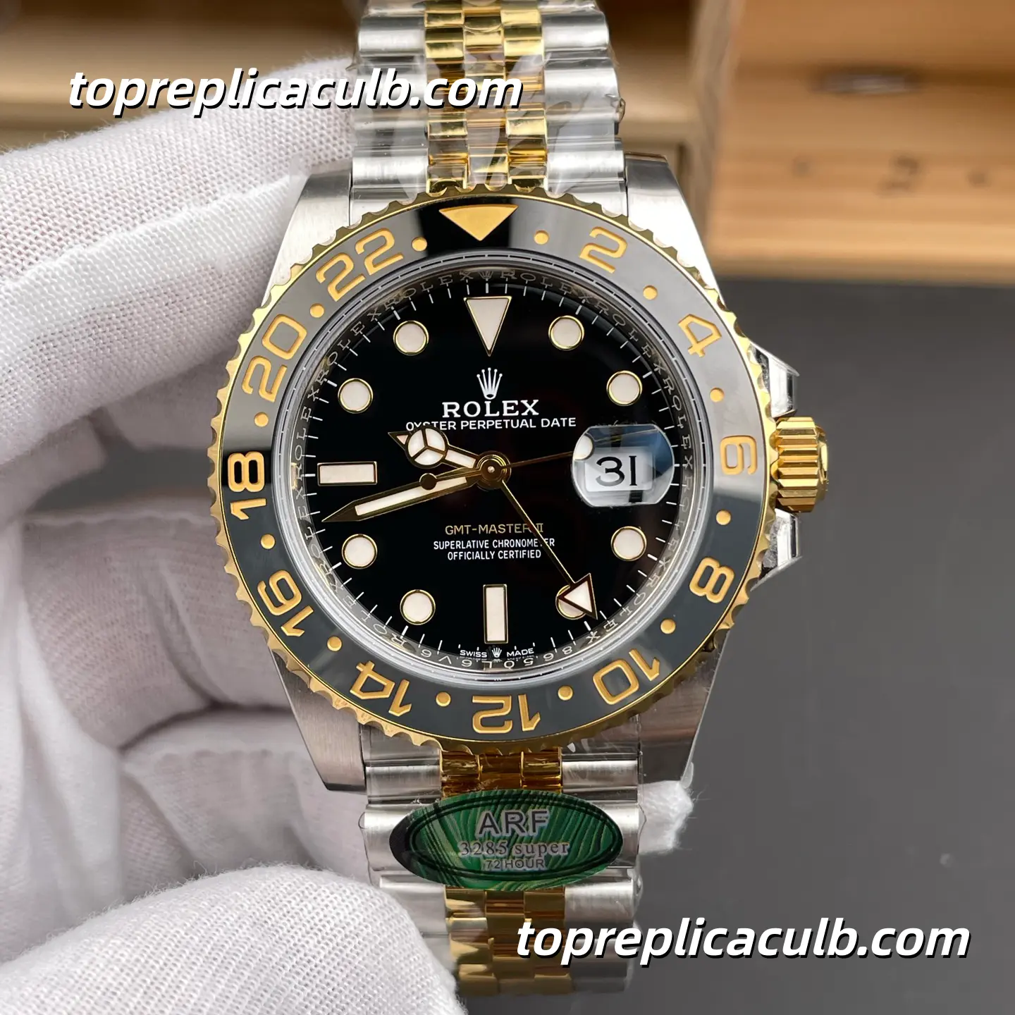 ARF Factory Rolex GMT-Master II “Guinness” 126713GRNR-0001 40MM Black Dial Black & Grey Ceramic Bezel Two Tone Jubilee Bracelet Super Clone Watch with 3285 Movement