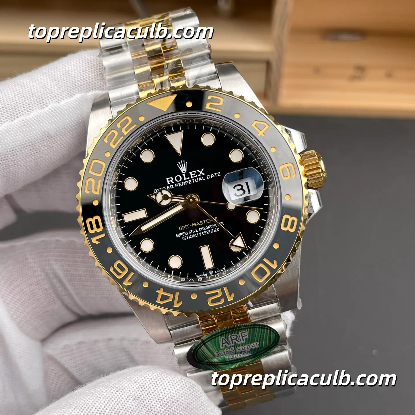 ARF Factory Rolex GMT-Master II “Guinness” 126713GRNR-0001 40MM Black Dial Black & Grey Ceramic Bezel Two Tone Jubilee Bracelet Super Clone Watch with 3285 Movement - Image 4